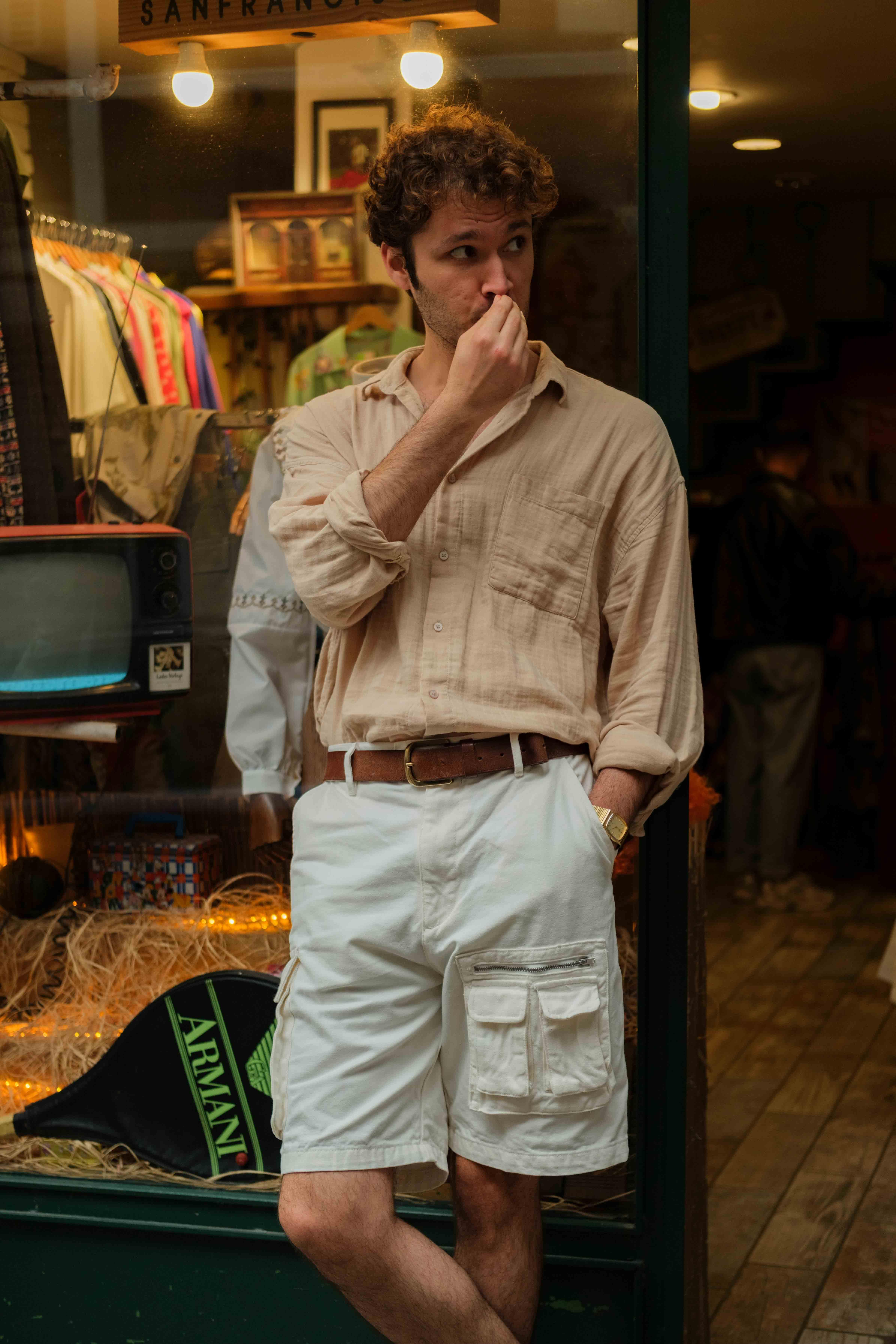 90s Retro Denim White Kargo Şort 