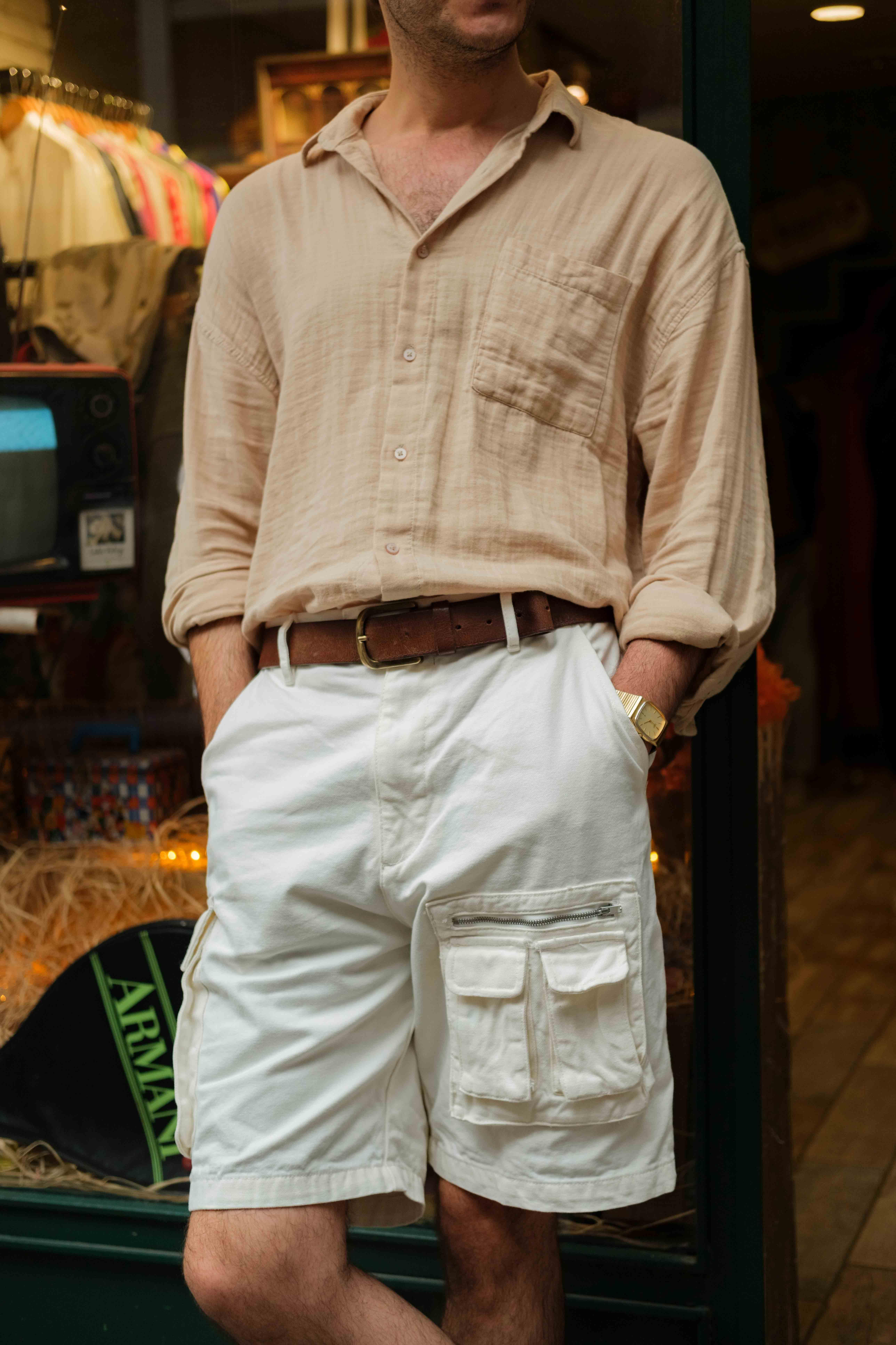 90s Retro Denim White Kargo Şort 