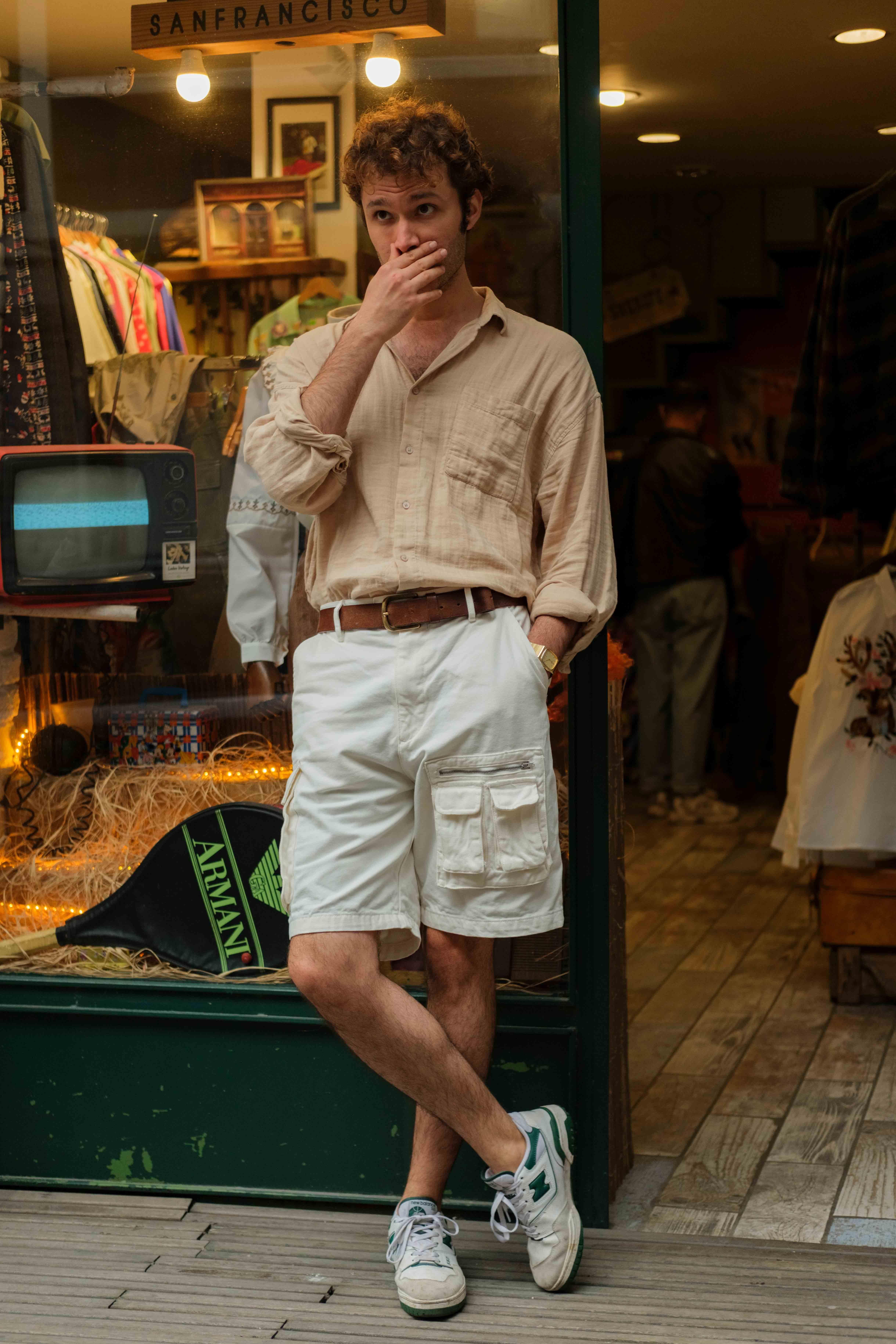 90s Retro Denim White Kargo Şort 