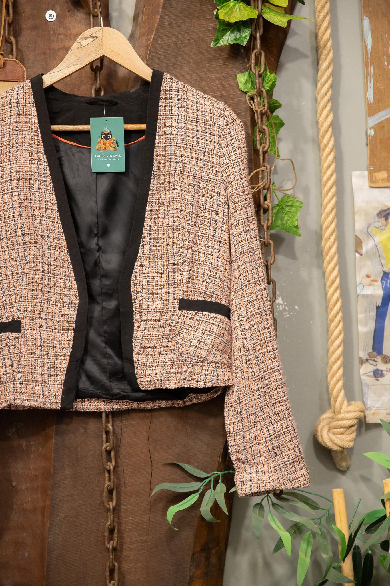 90s Tweed Pembe Blazer Ceket