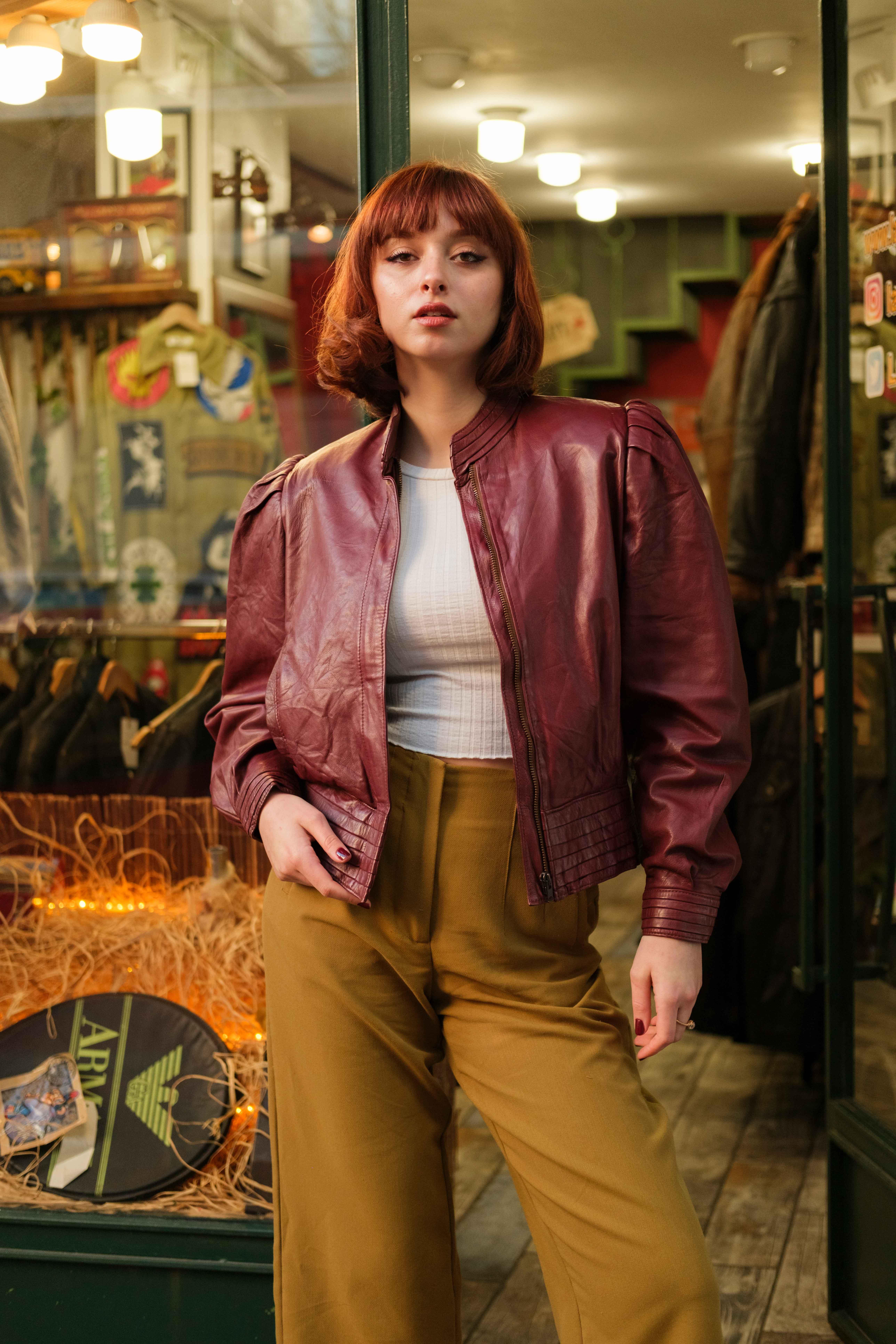 90s Vintage Biker Model Kadın Deri Ceket