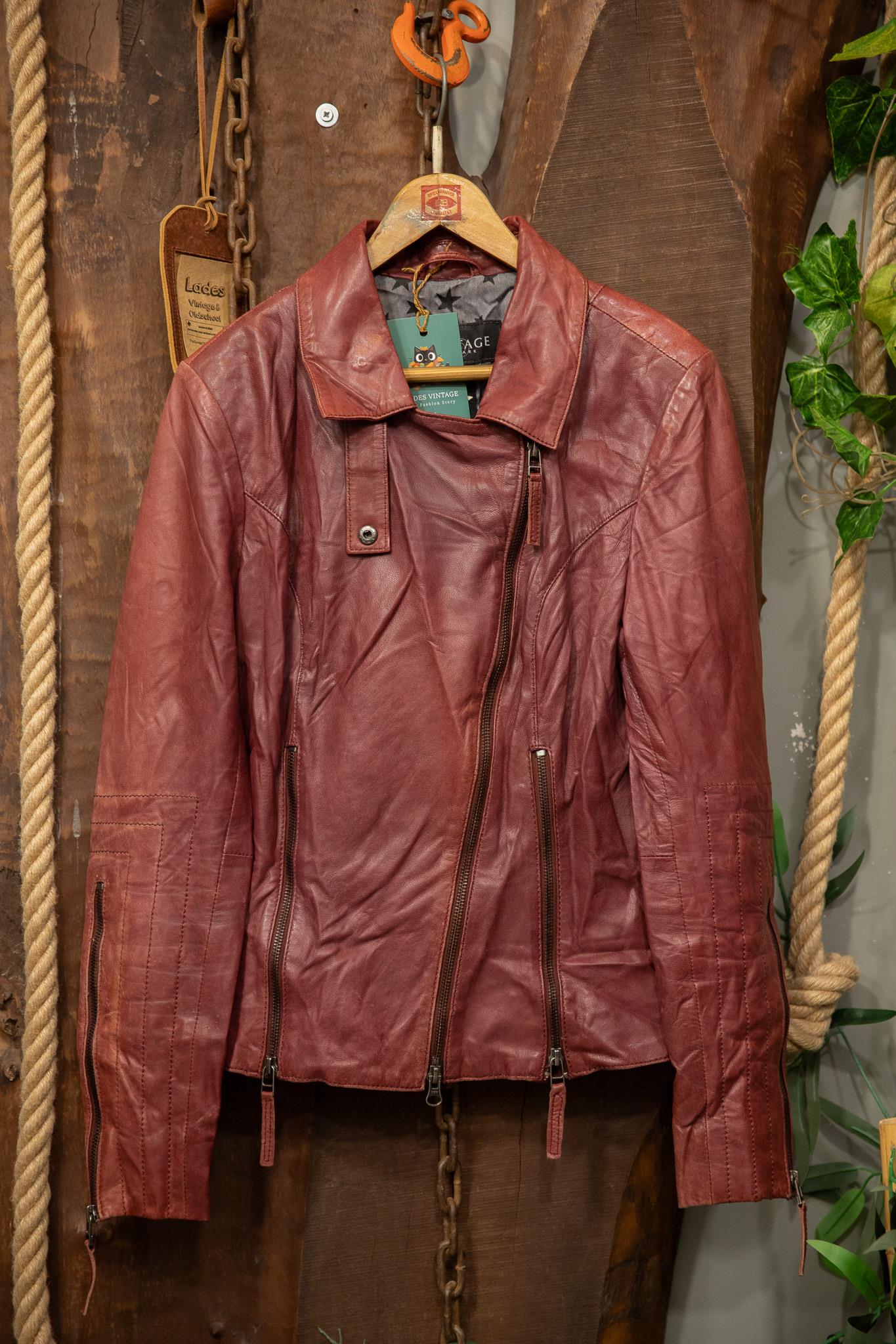 90s Wine Red Classic Deri Ceket