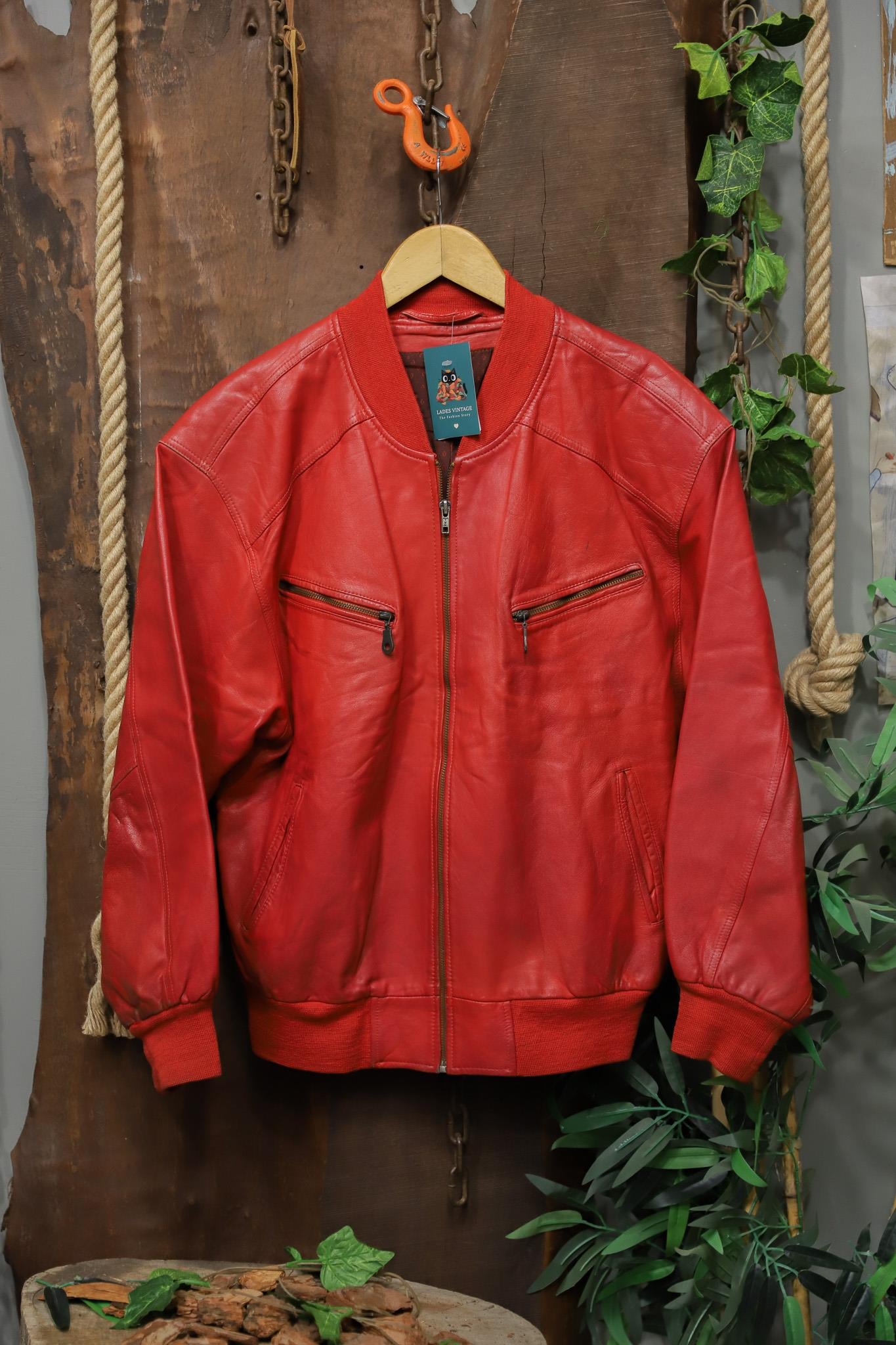 90s Wine Red Classic Deri Ceket