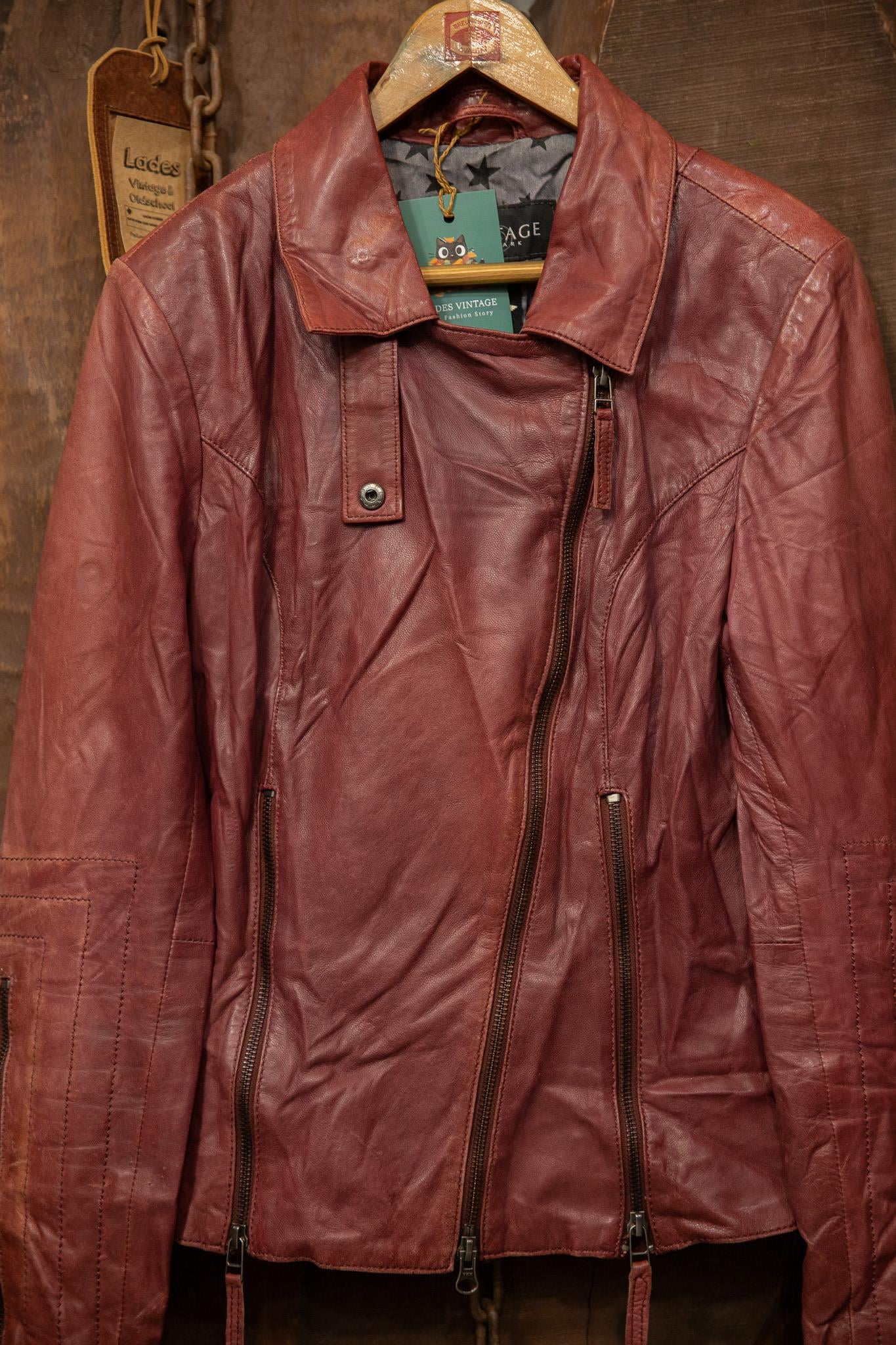 90s Wine Red Classic Deri Ceket