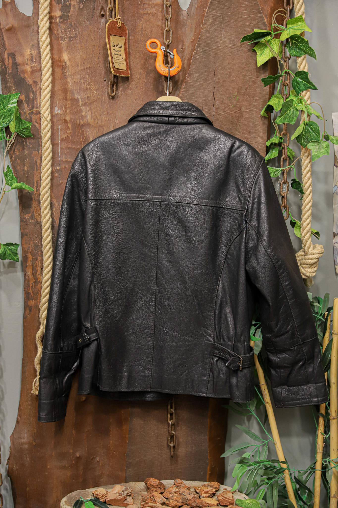 90s Yakalı Black Biker Deri Ceket