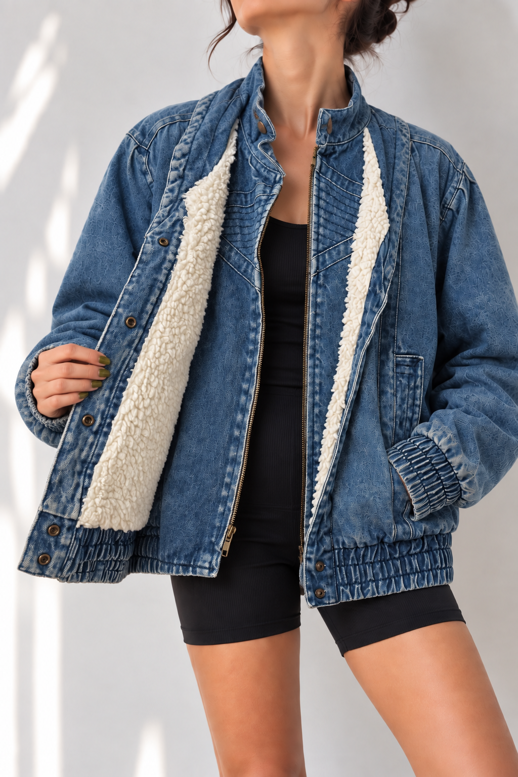 Acid Wash İçi Kürklü Bomber Kot Ceket