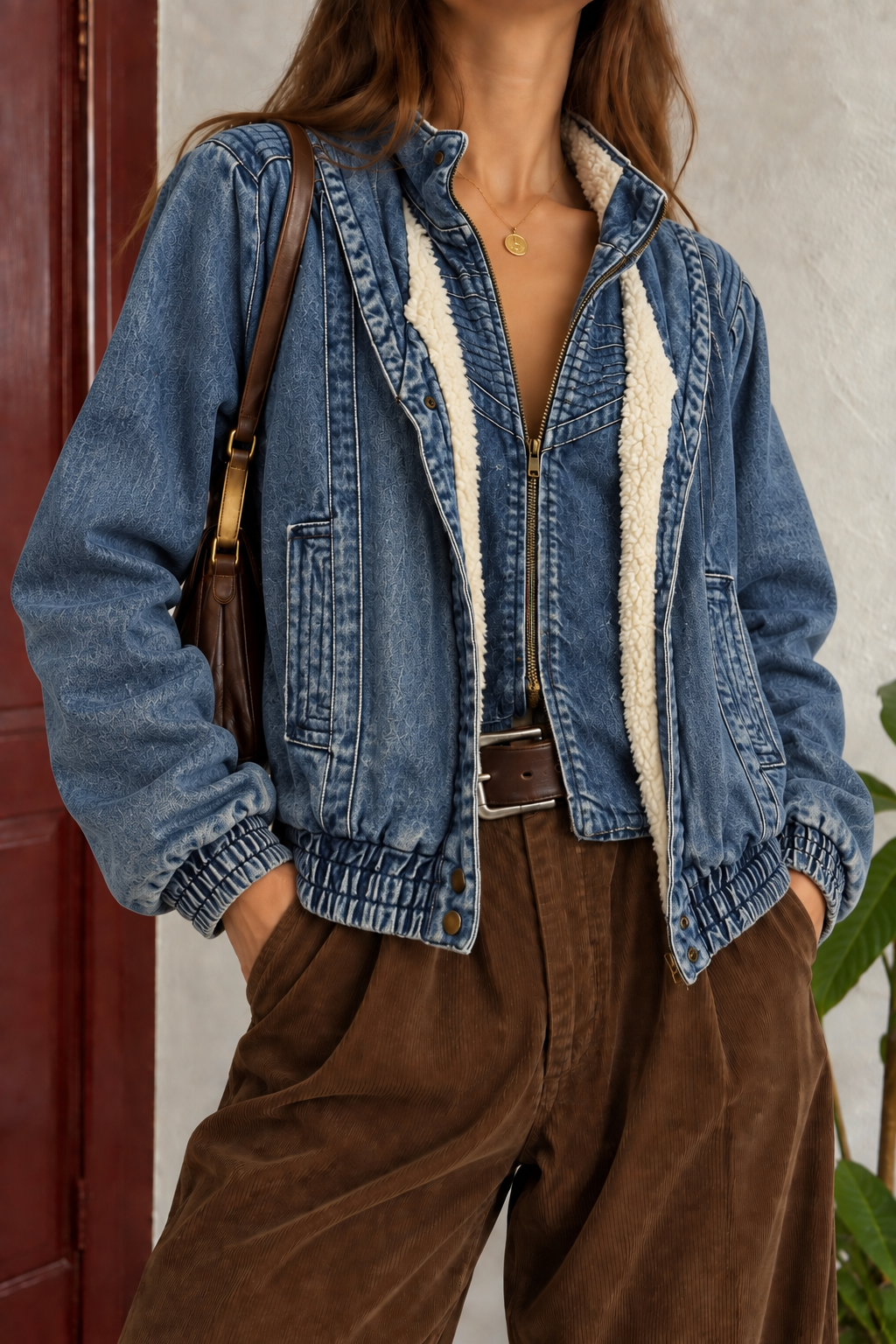 Acid Wash İçi Kürklü Bomber Kot Ceket