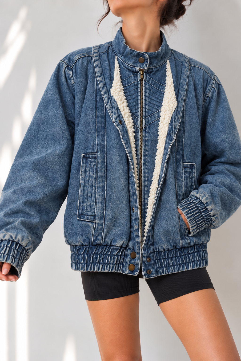 Acid Wash İçi Kürklü Bomber Kot Ceket