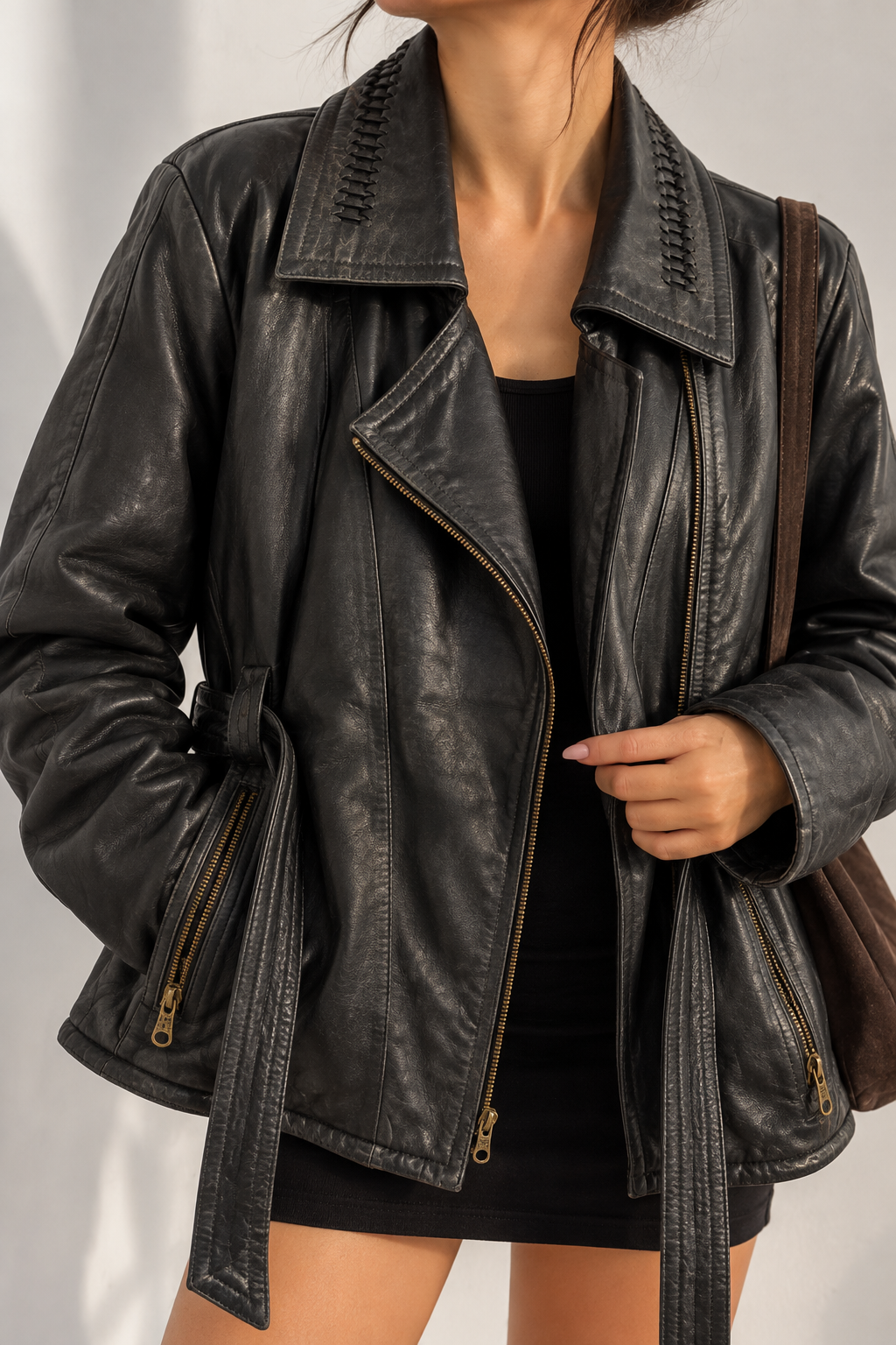 American Kemerli Biker Deri Ceket
