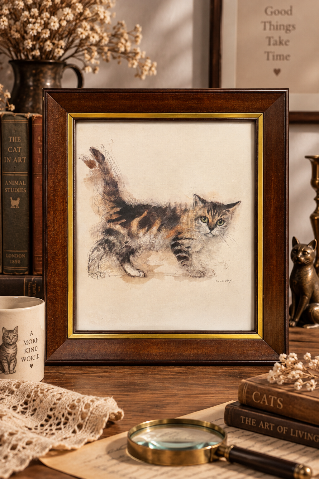 Antika Kedi Eskizi Tablosu