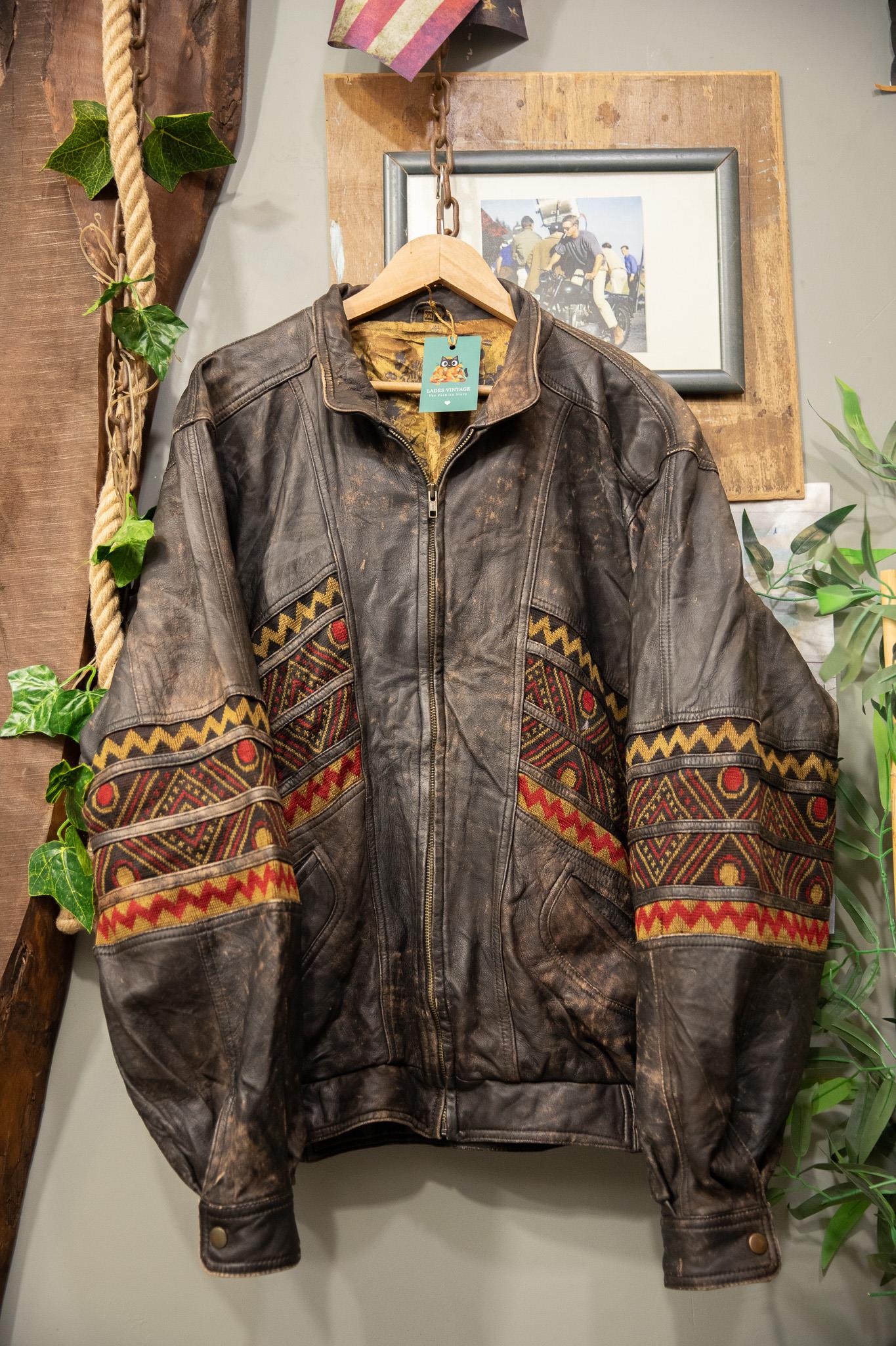 Aztec 80s Ethnic Deri Ceket