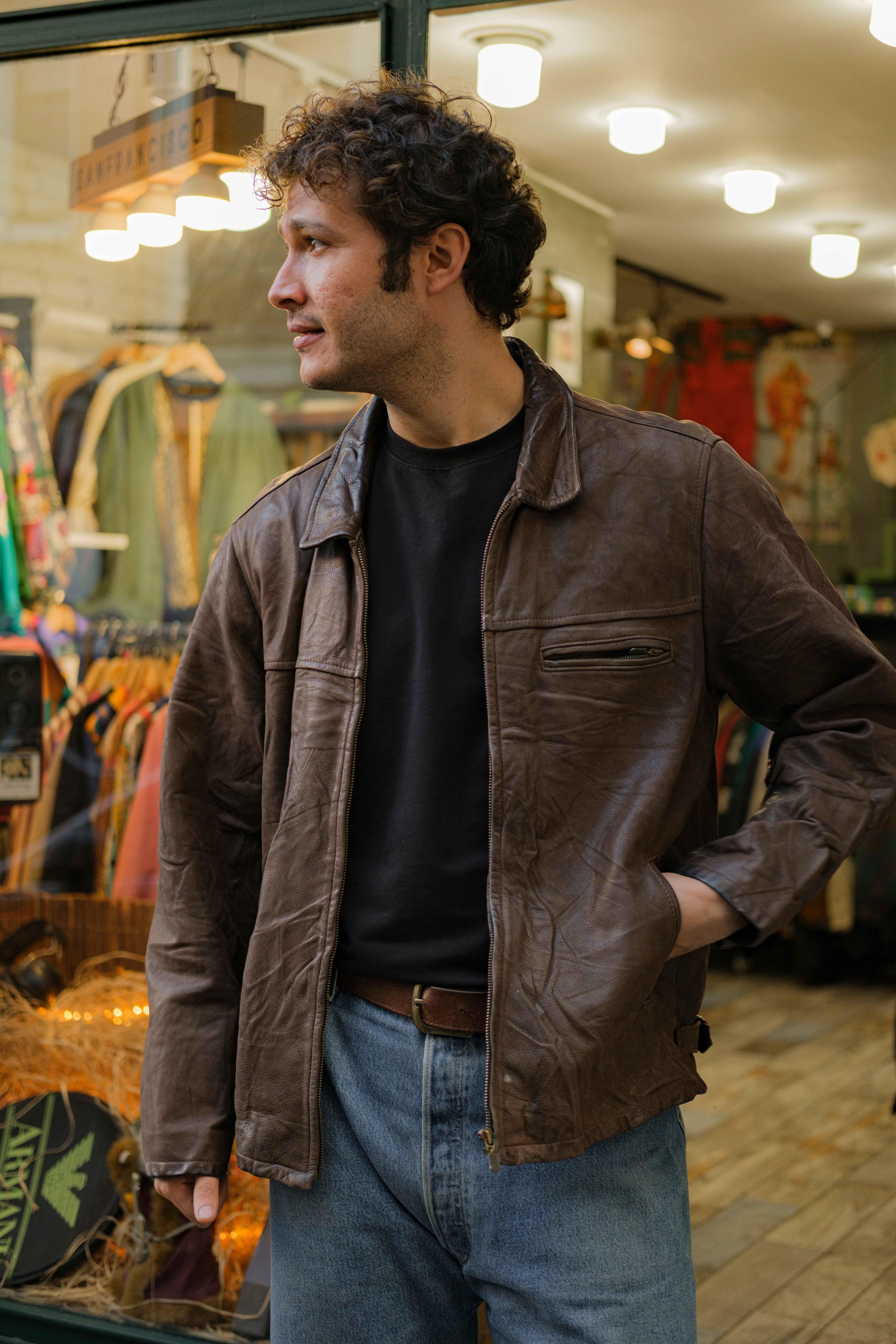 Biker Brown Vintage Unisex Deri Ceket
