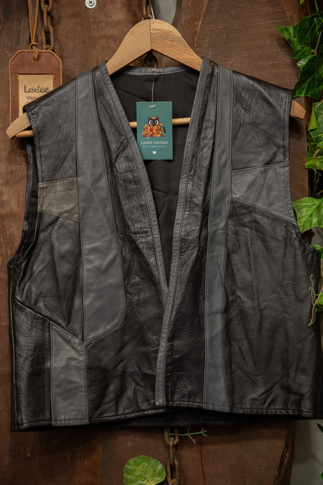 Biker Moto Black&Gray Deri Yelek
