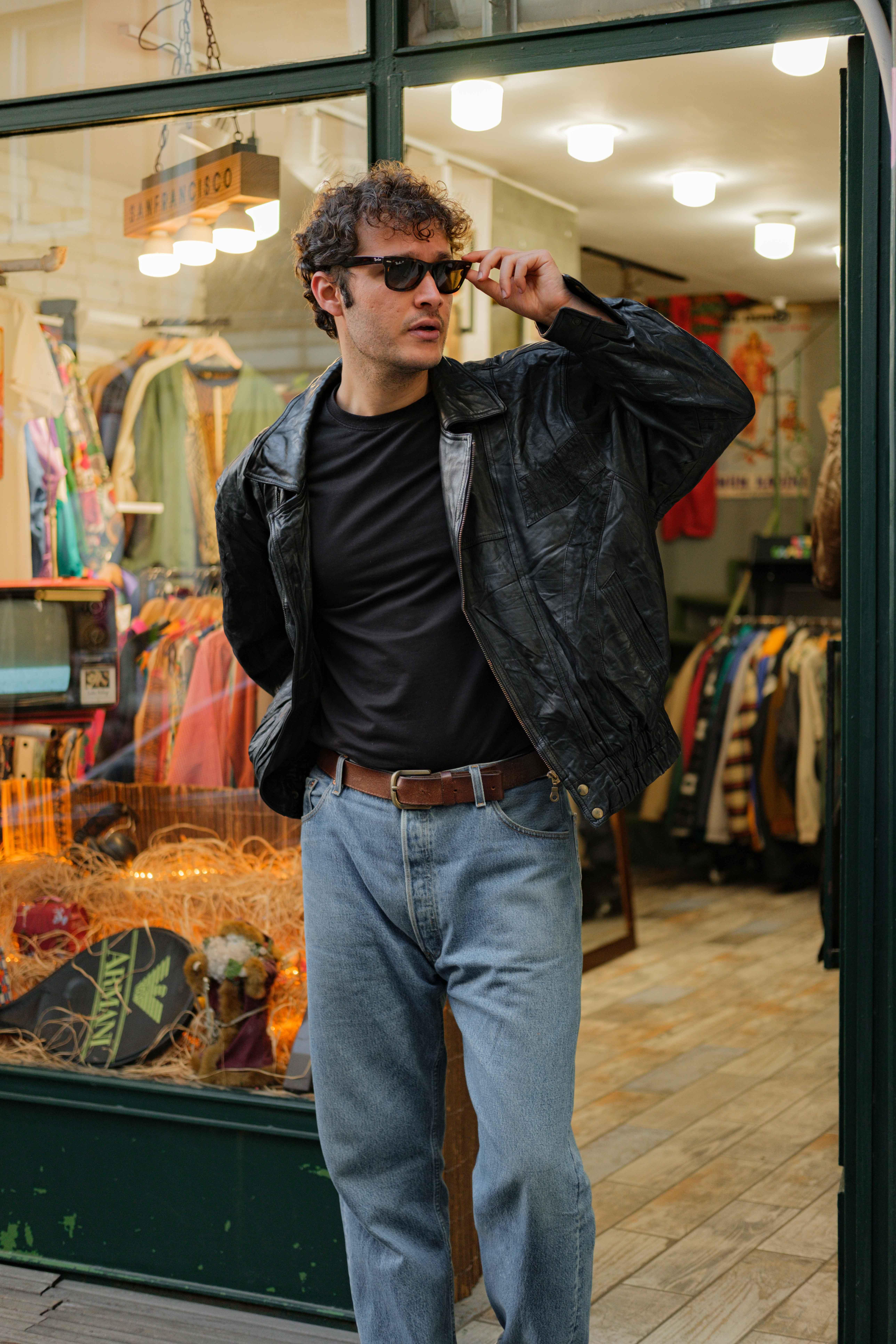 Black  Bomber Vintage Unisex Deri Ceket