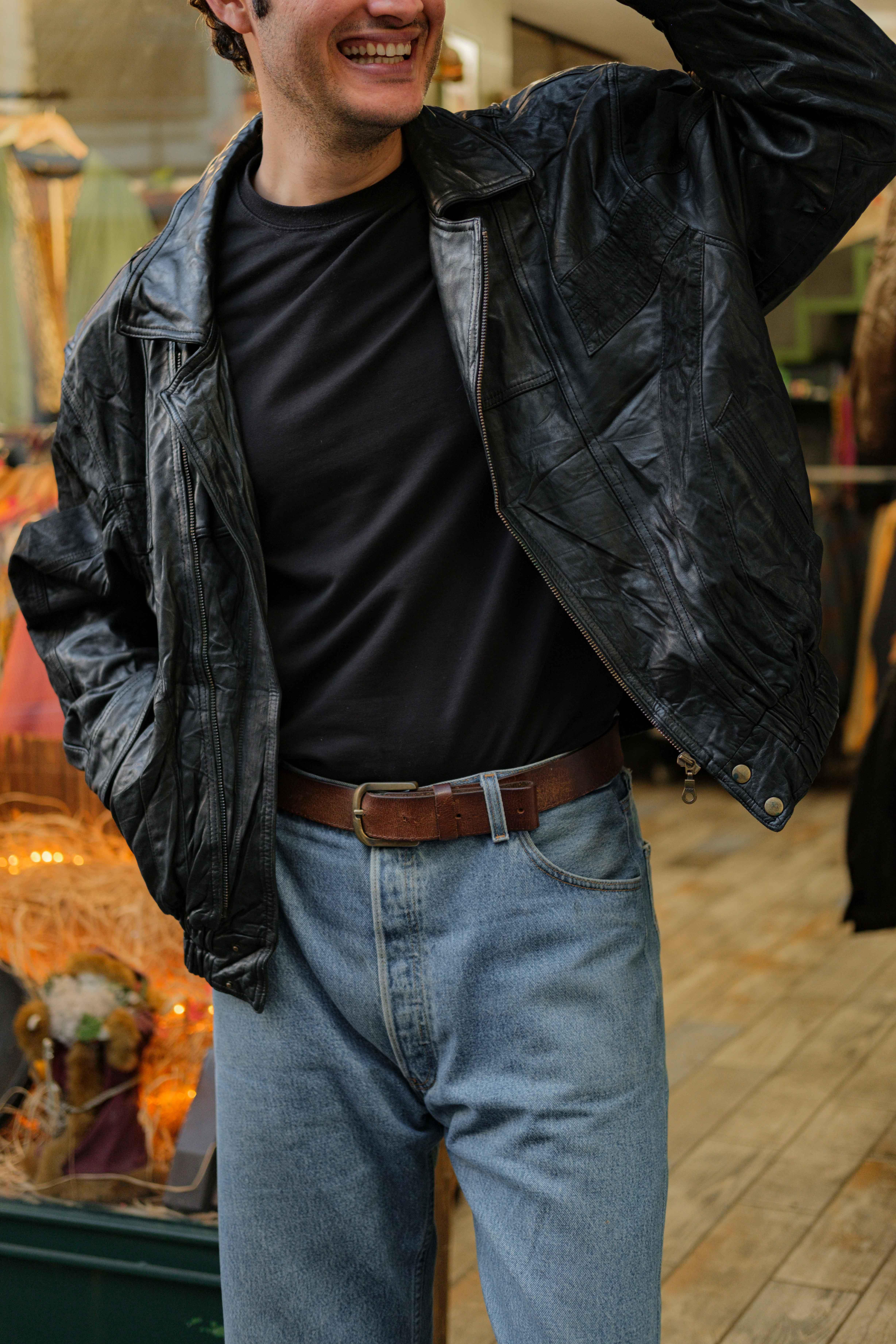 Black  Bomber Vintage Unisex Deri Ceket