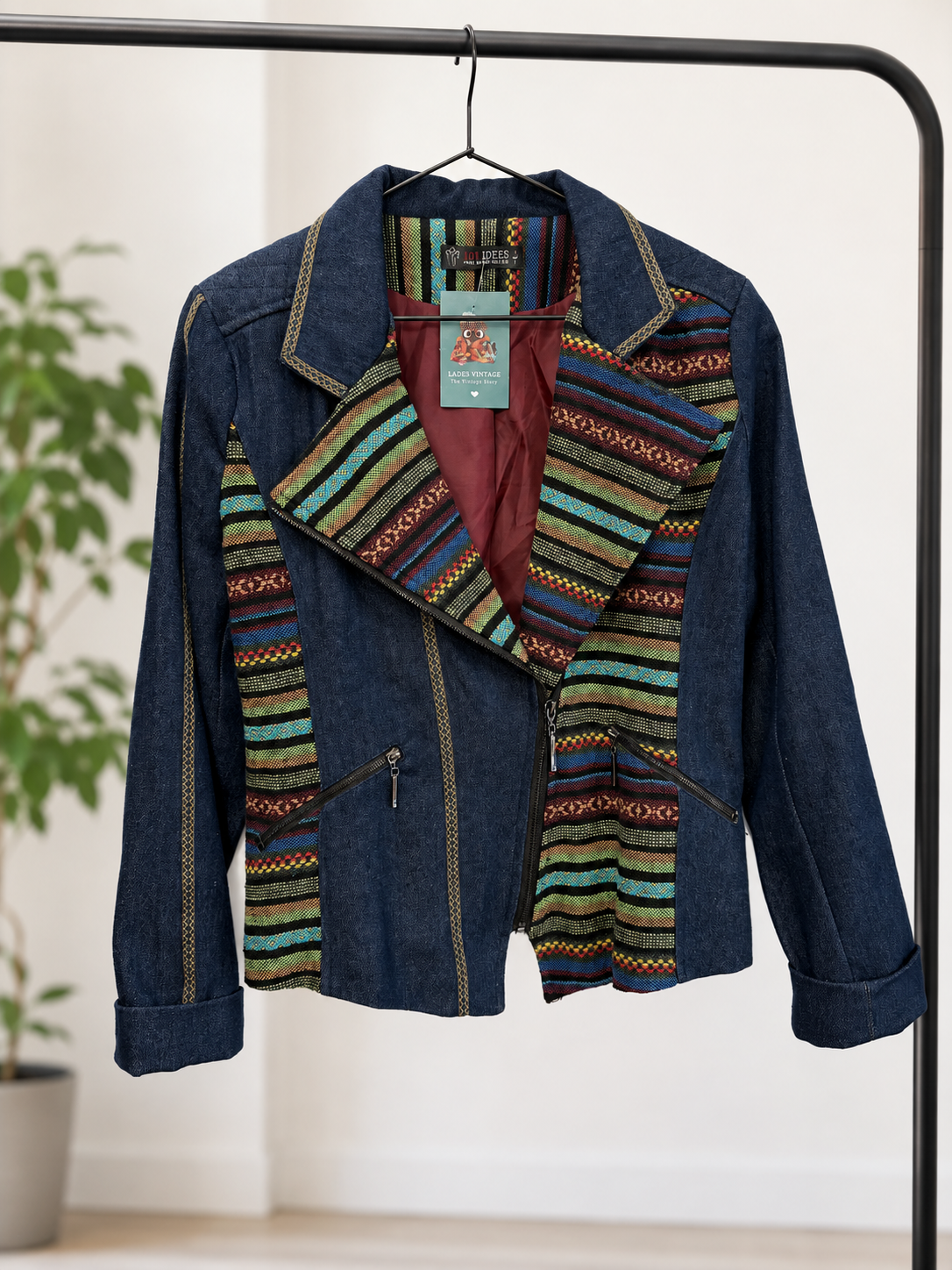 Bohemian Aztek Moto Denim Ceket