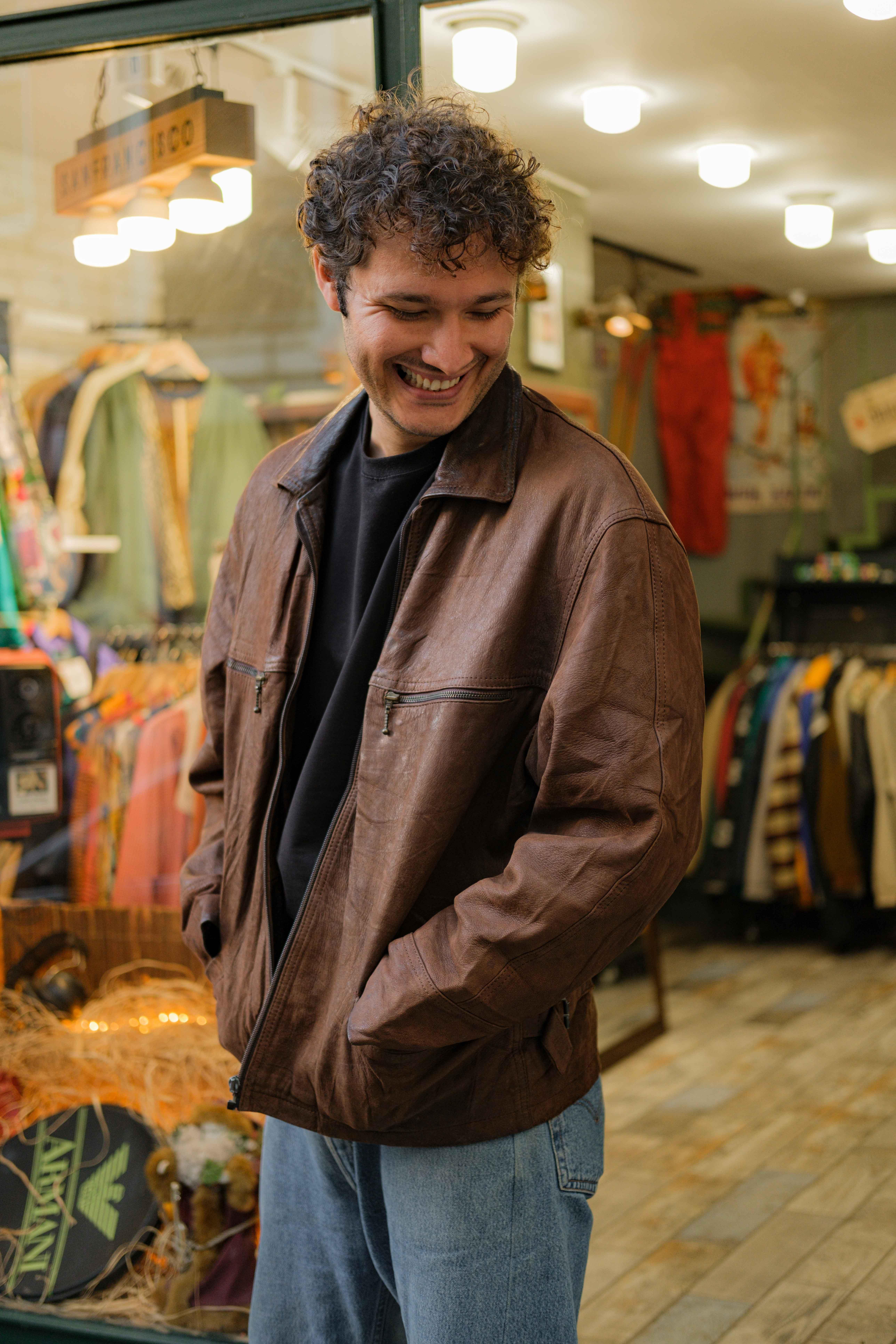 Brown Biker Vintage Unisex Deri Ceket