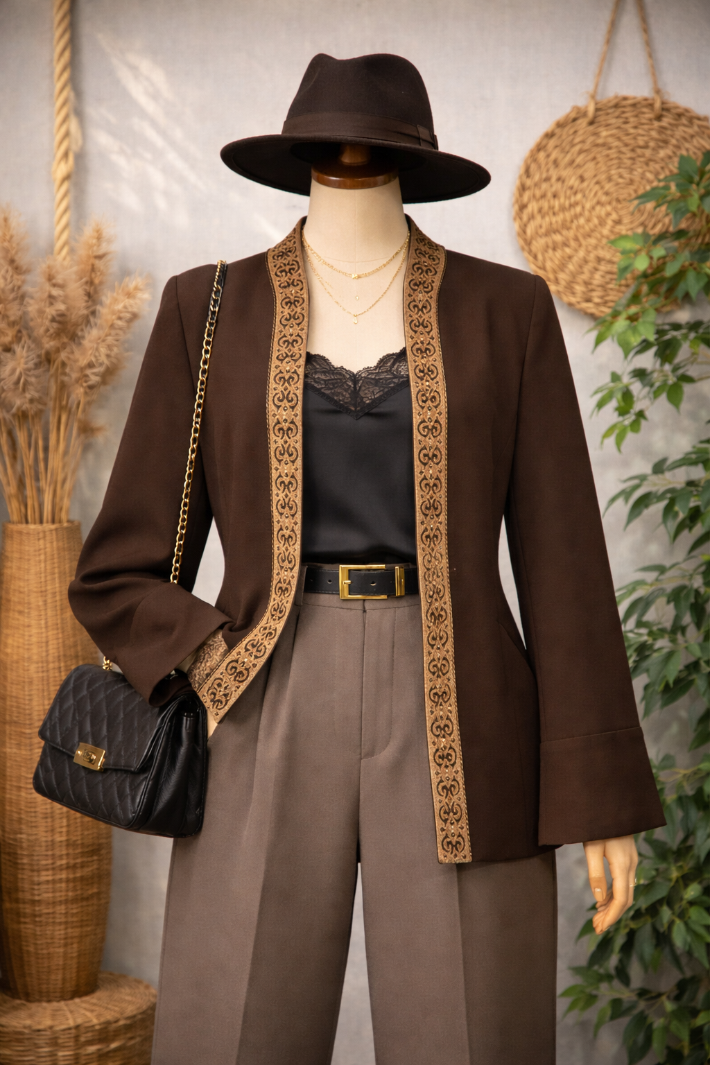 Brown Boho Yaka Detay 90s Ceket