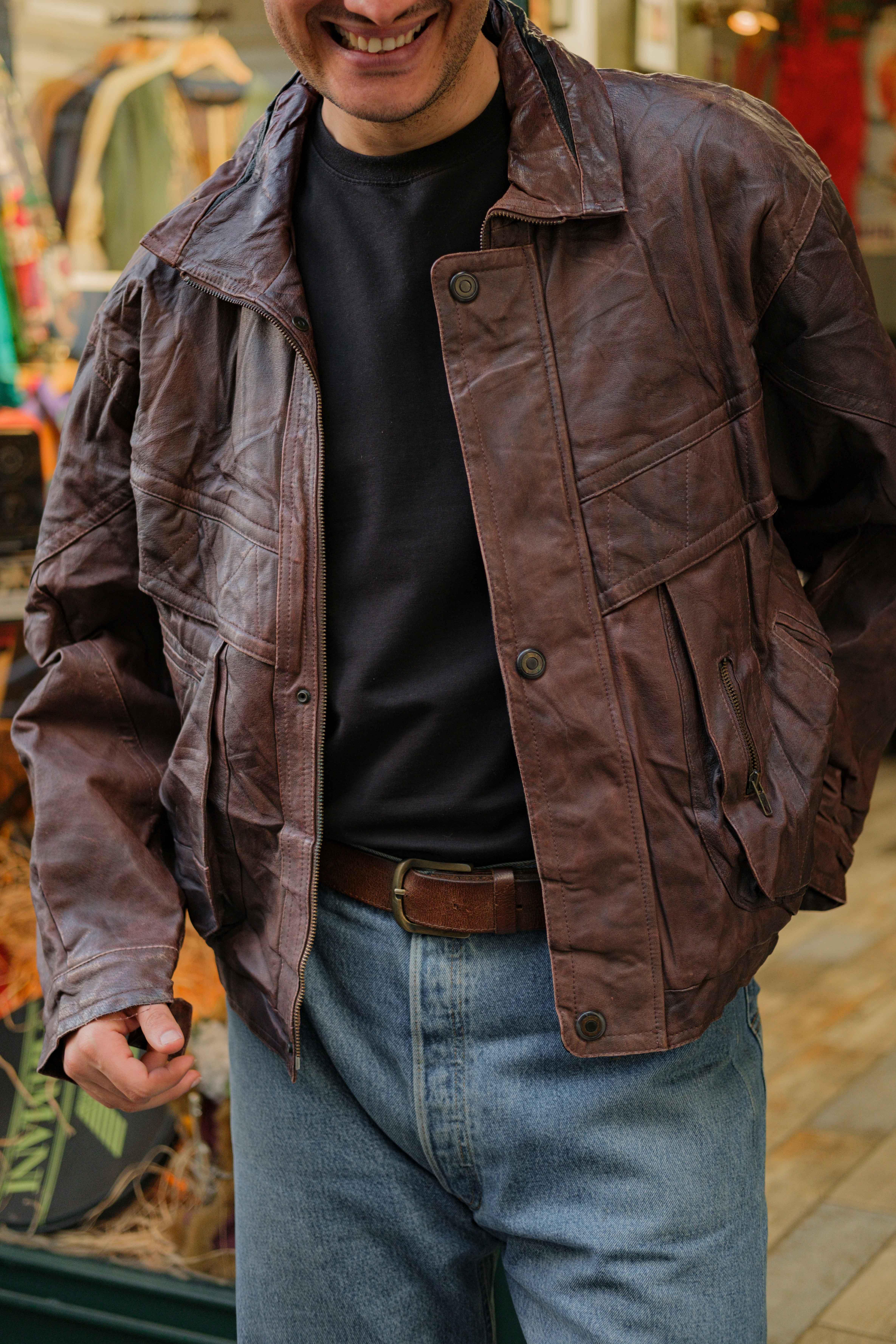 Brown Bomber Vintage Unisex Deri Ceket