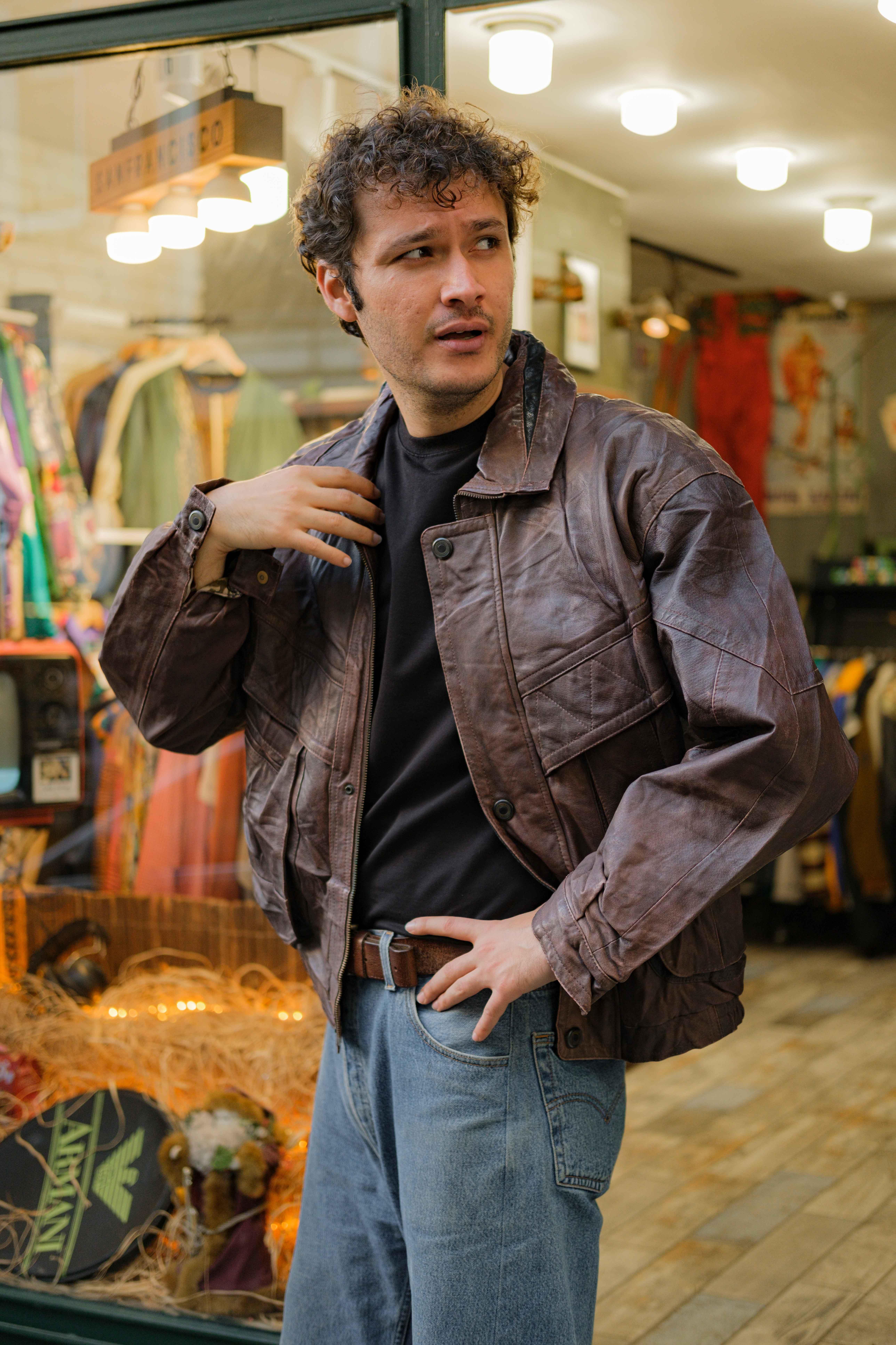 Brown Bomber Vintage Unisex Deri Ceket