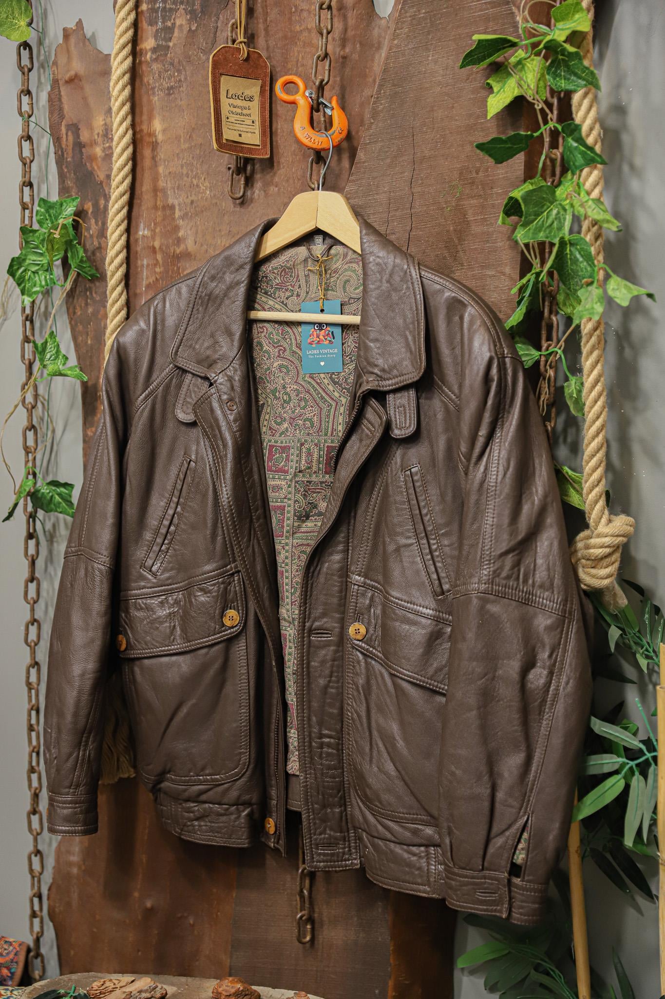 Brown Classic 90s Bomber Deri Ceket