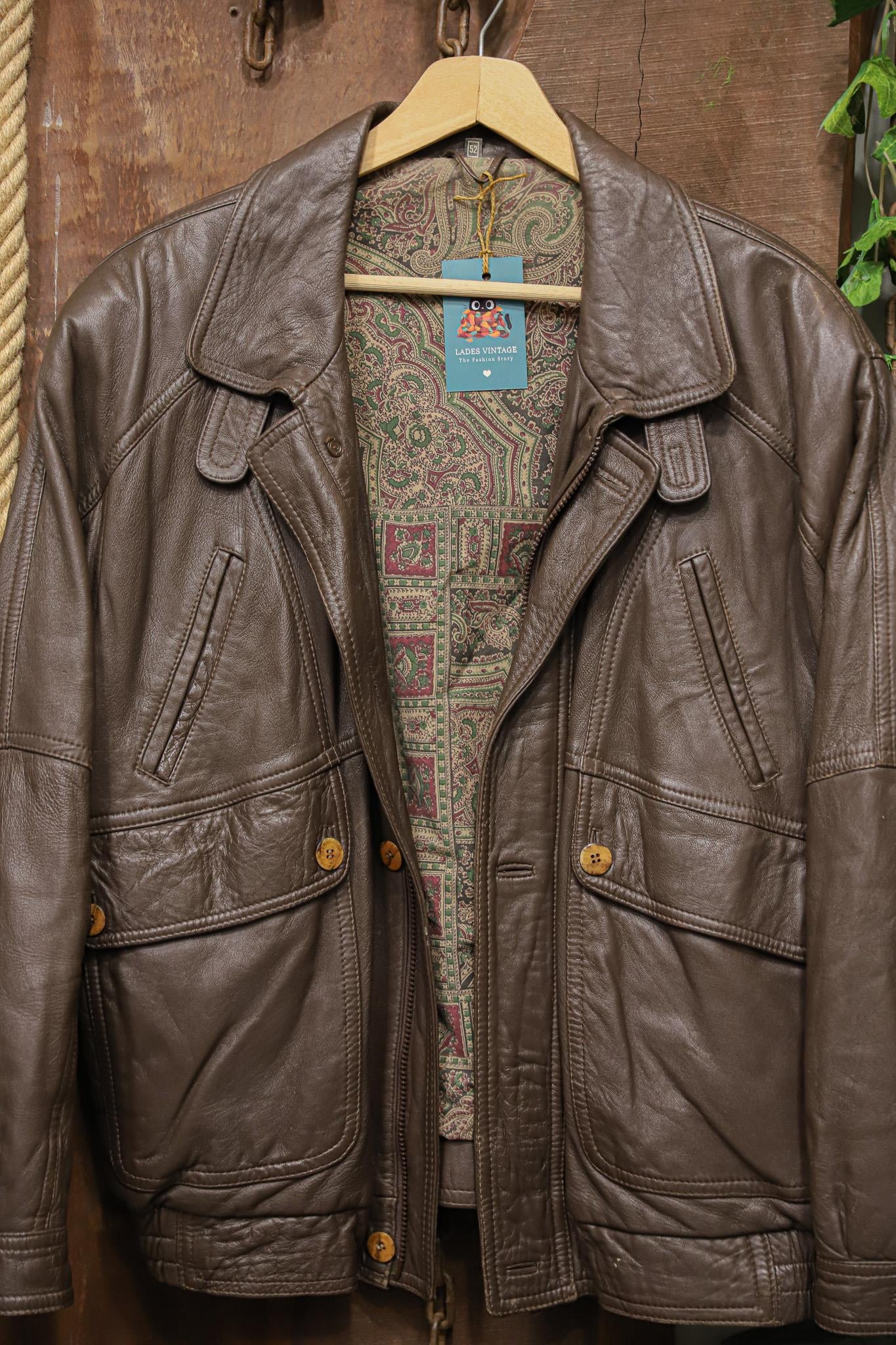 Brown Classic 90s Bomber Deri Ceket