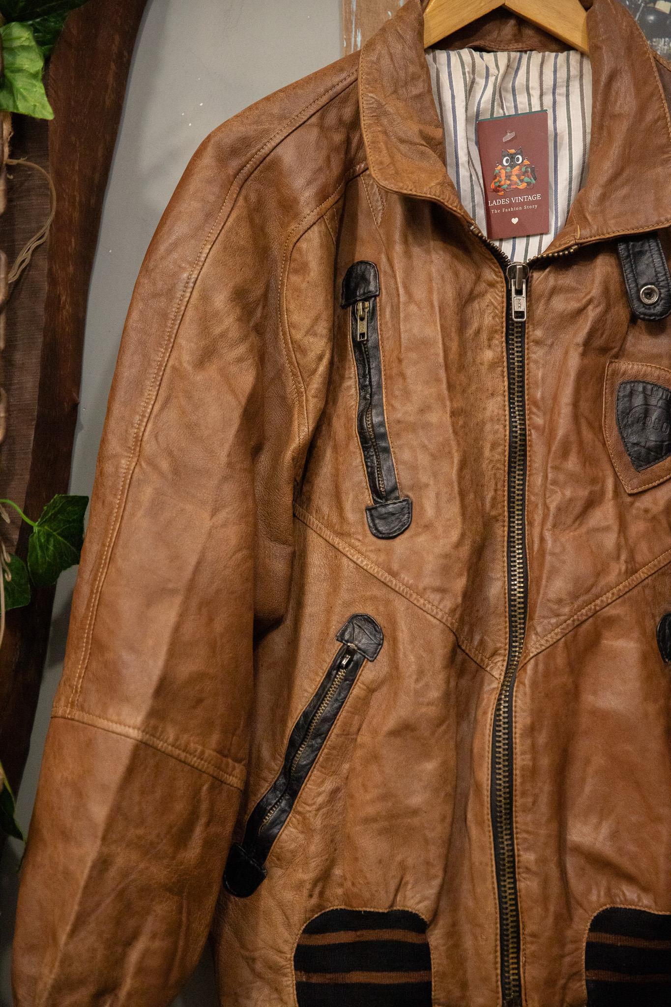 Brown Classic Bomber Deri Ceket