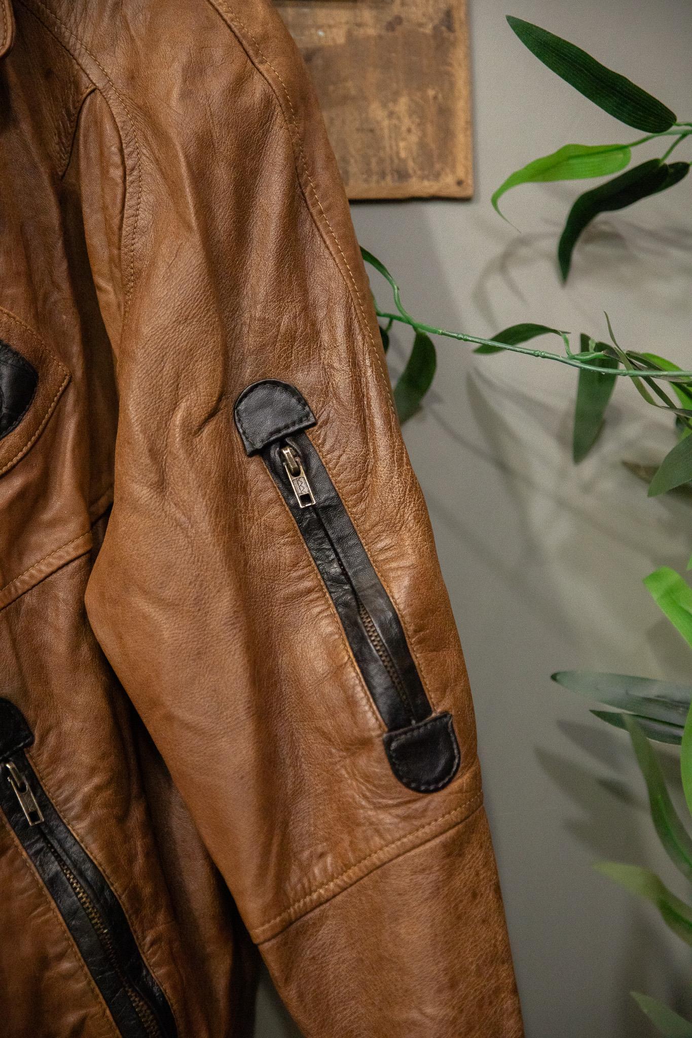 Brown Classic Bomber Deri Ceket