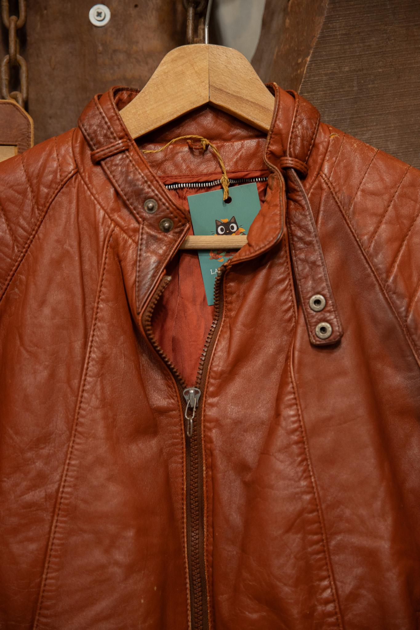 Brown Cognac Moto Classic Deri Ceket