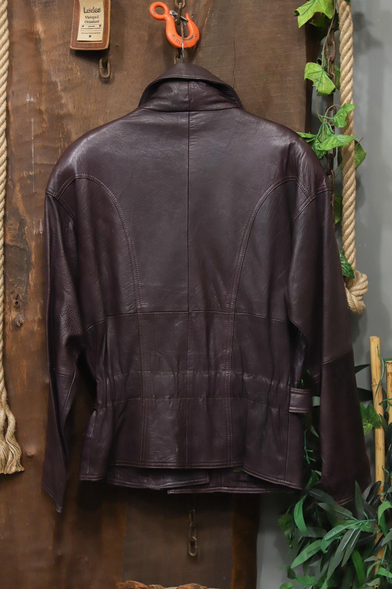 Burgundy Kemerli Biker Deri Ceket