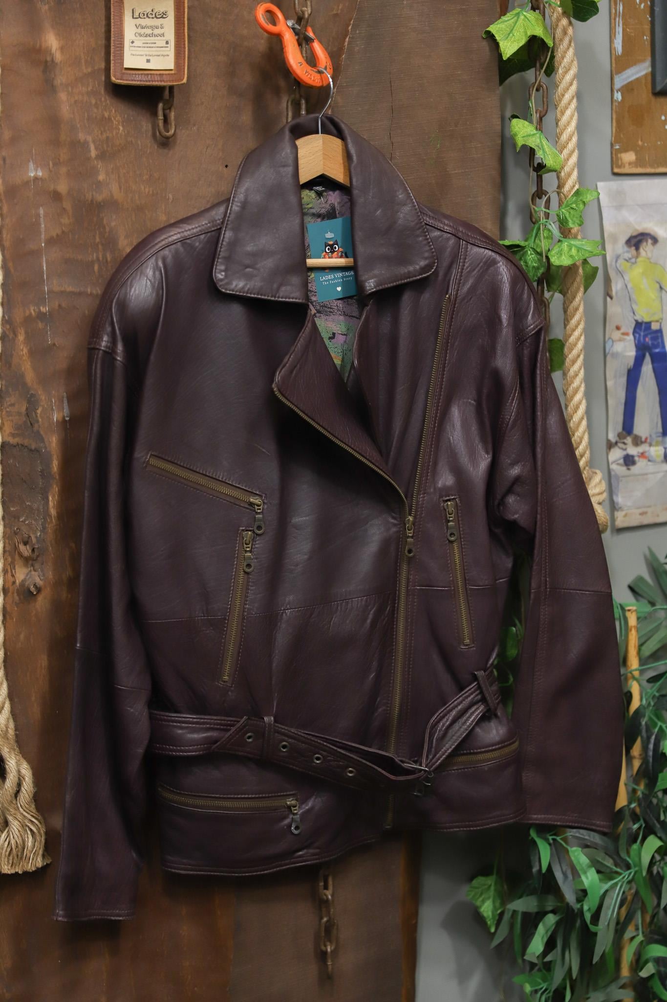 Burgundy Kemerli Biker Deri Ceket