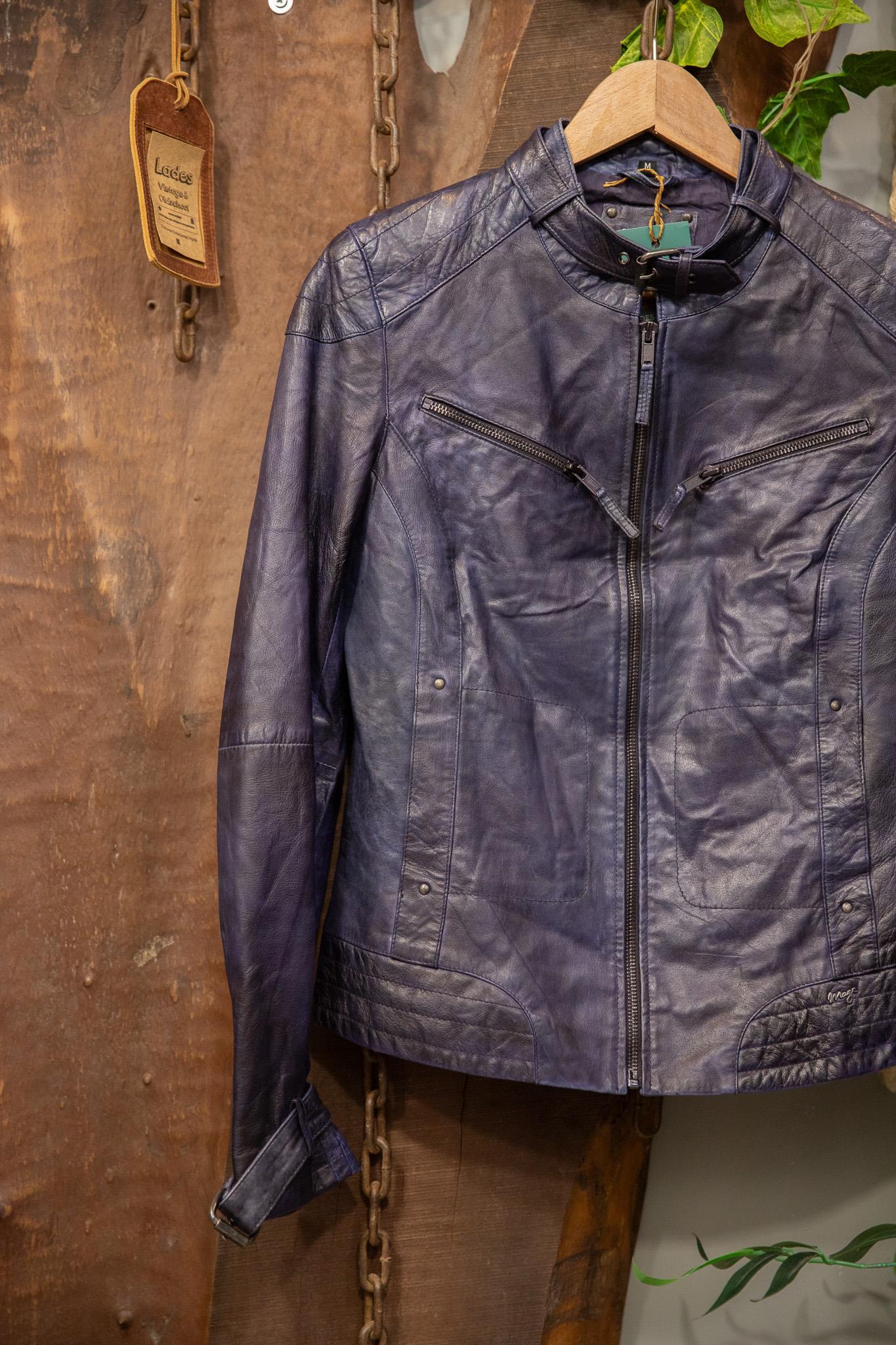 Classic Metallic Navy Biker Deri Ceket