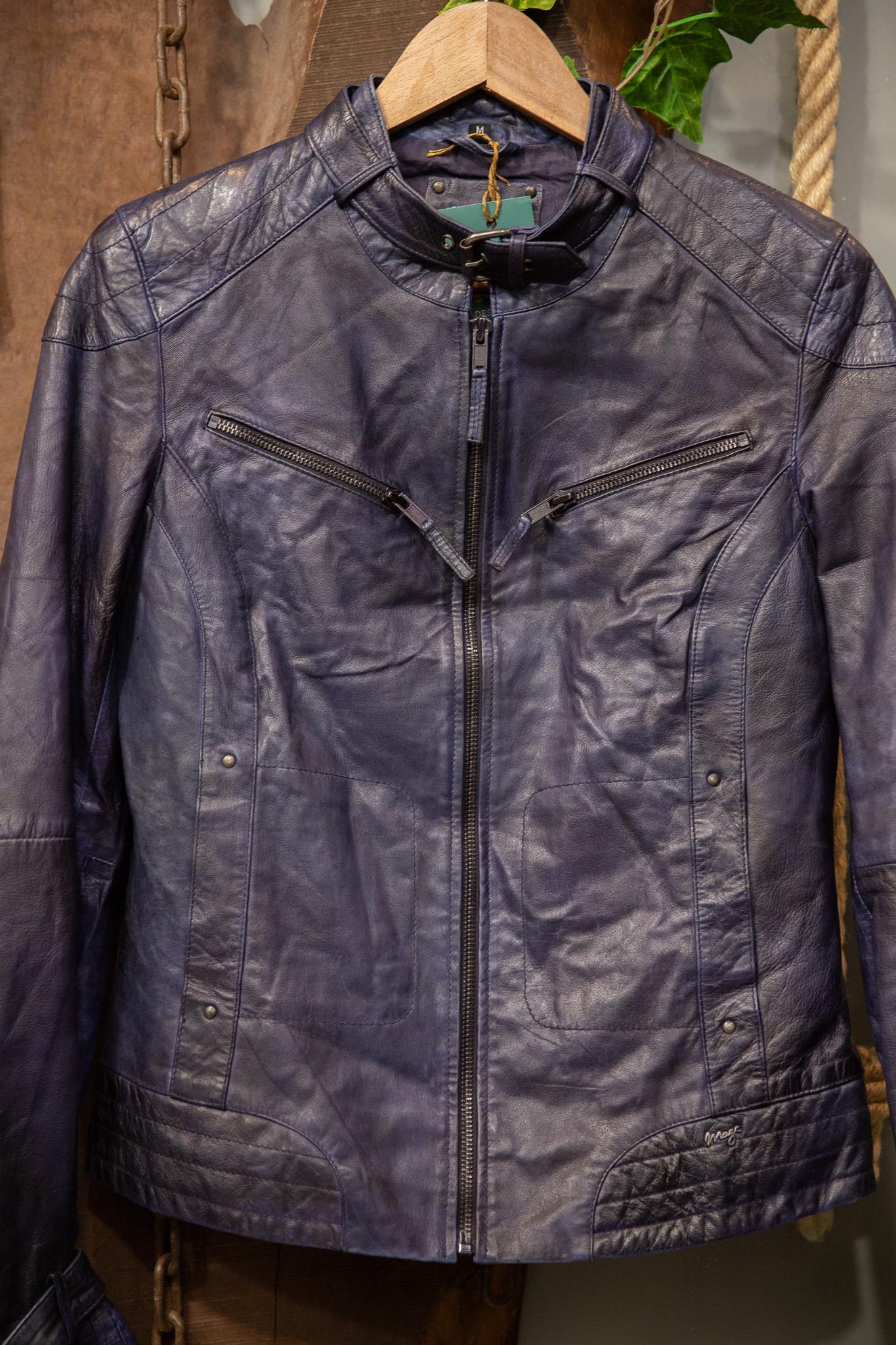 Classic Metallic Navy Biker Deri Ceket