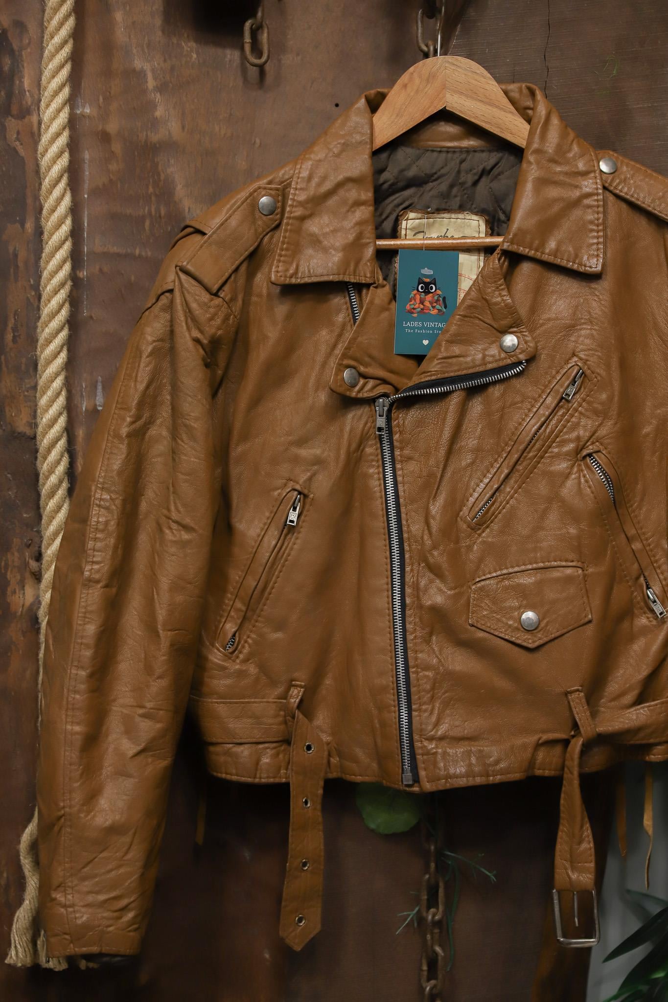 Cowboy Biker Bağcıklı Deri Ceket