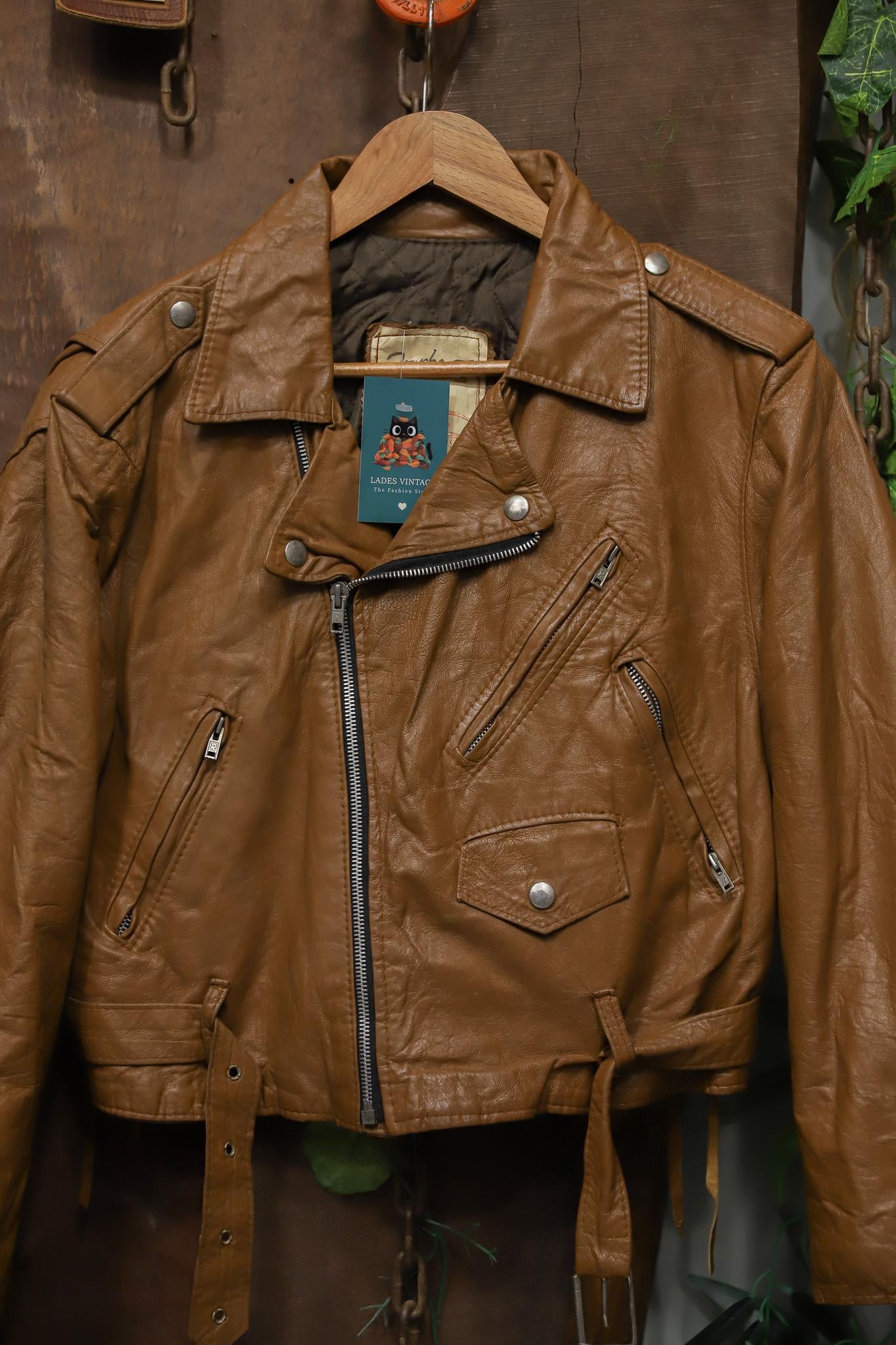 Cowboy Biker Bağcıklı Deri Ceket