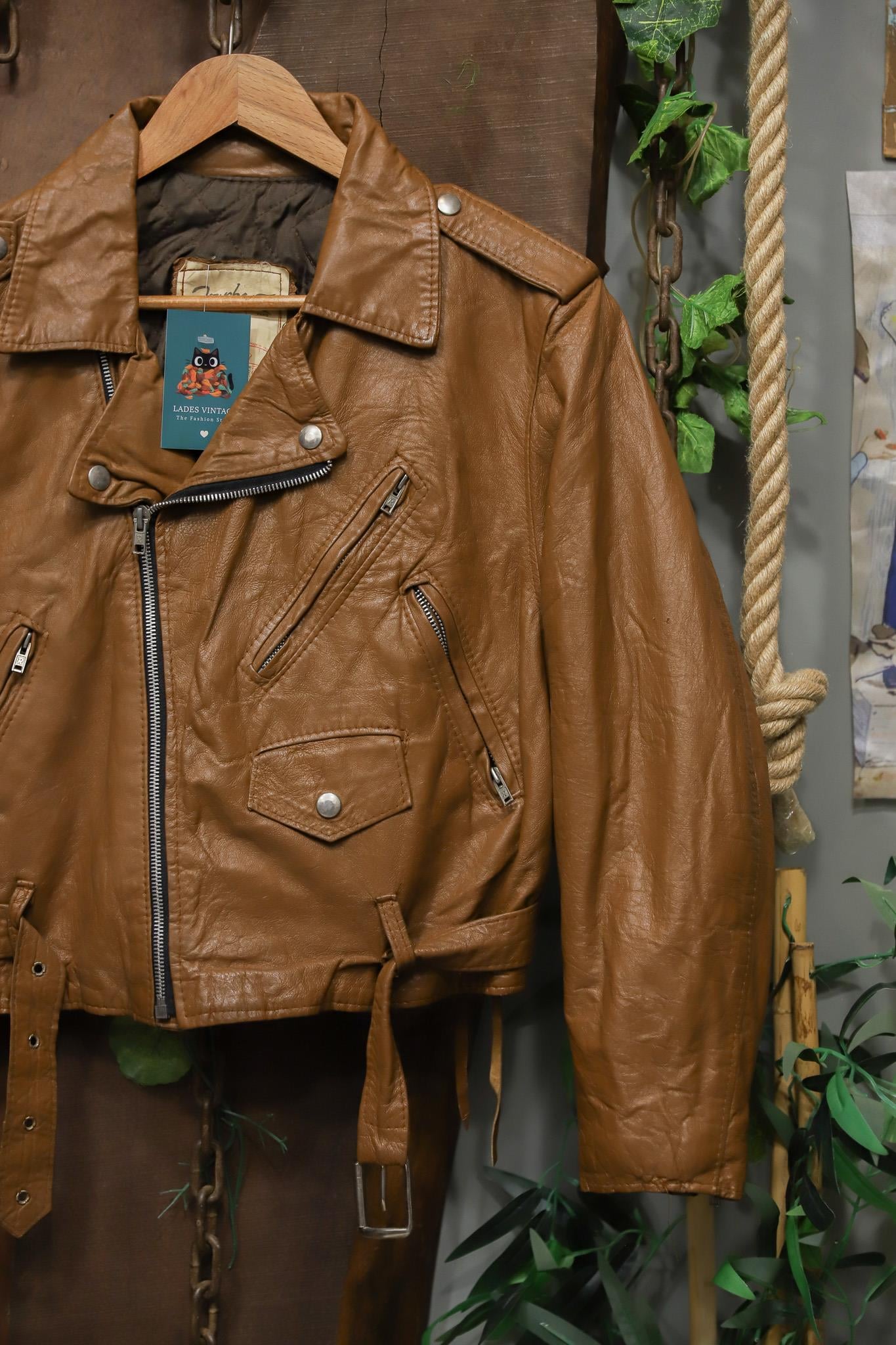 Cowboy Biker Bağcıklı Deri Ceket