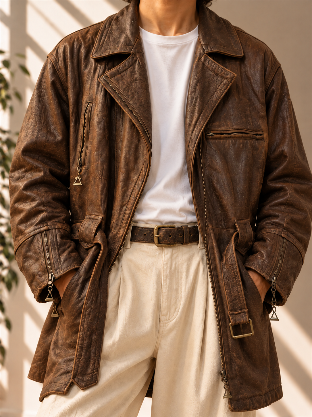 Derimod Classic Kemerli Deri Ceket