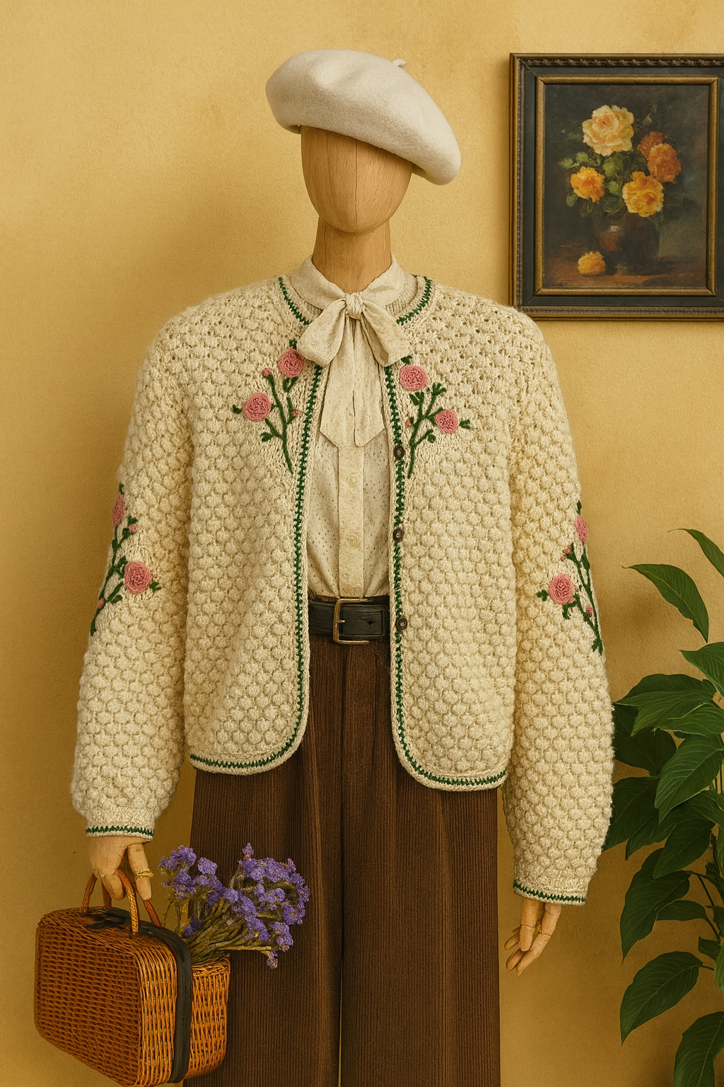 Floral Knit Rose Ceket-Hırka