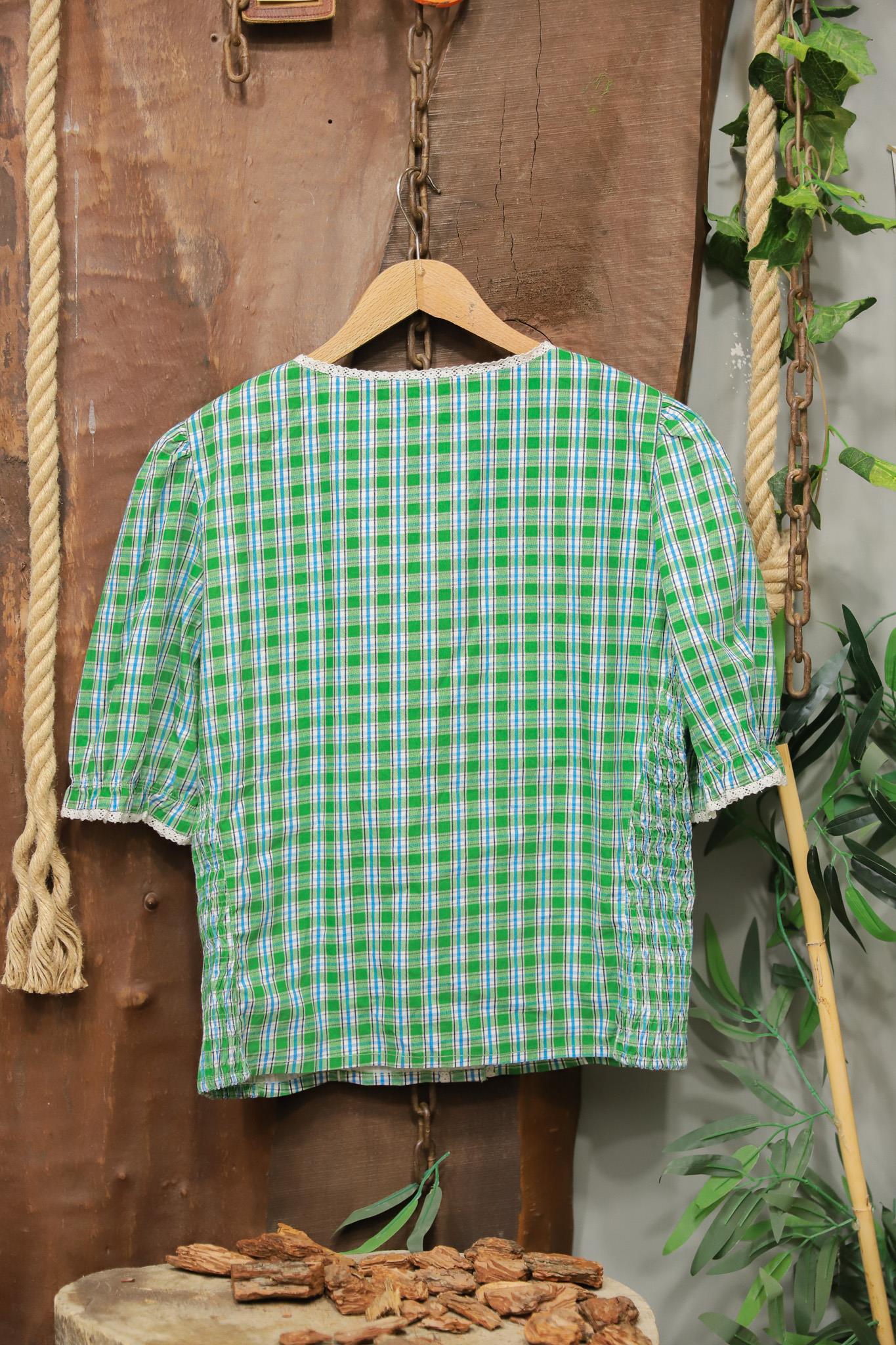 Green Kareli Dantel Detay Bluz