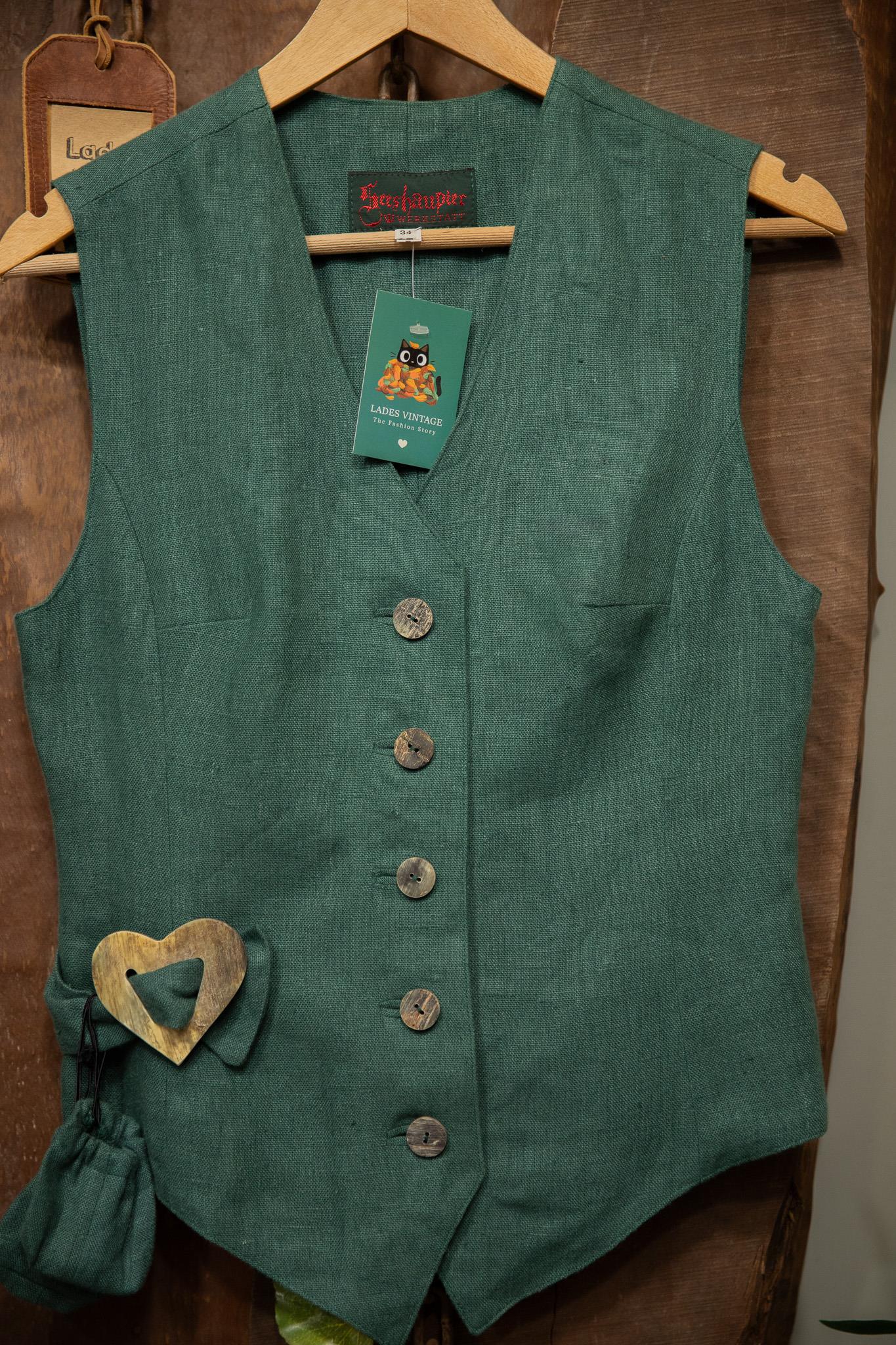 Green Linen Button Vest Yelek/Üst