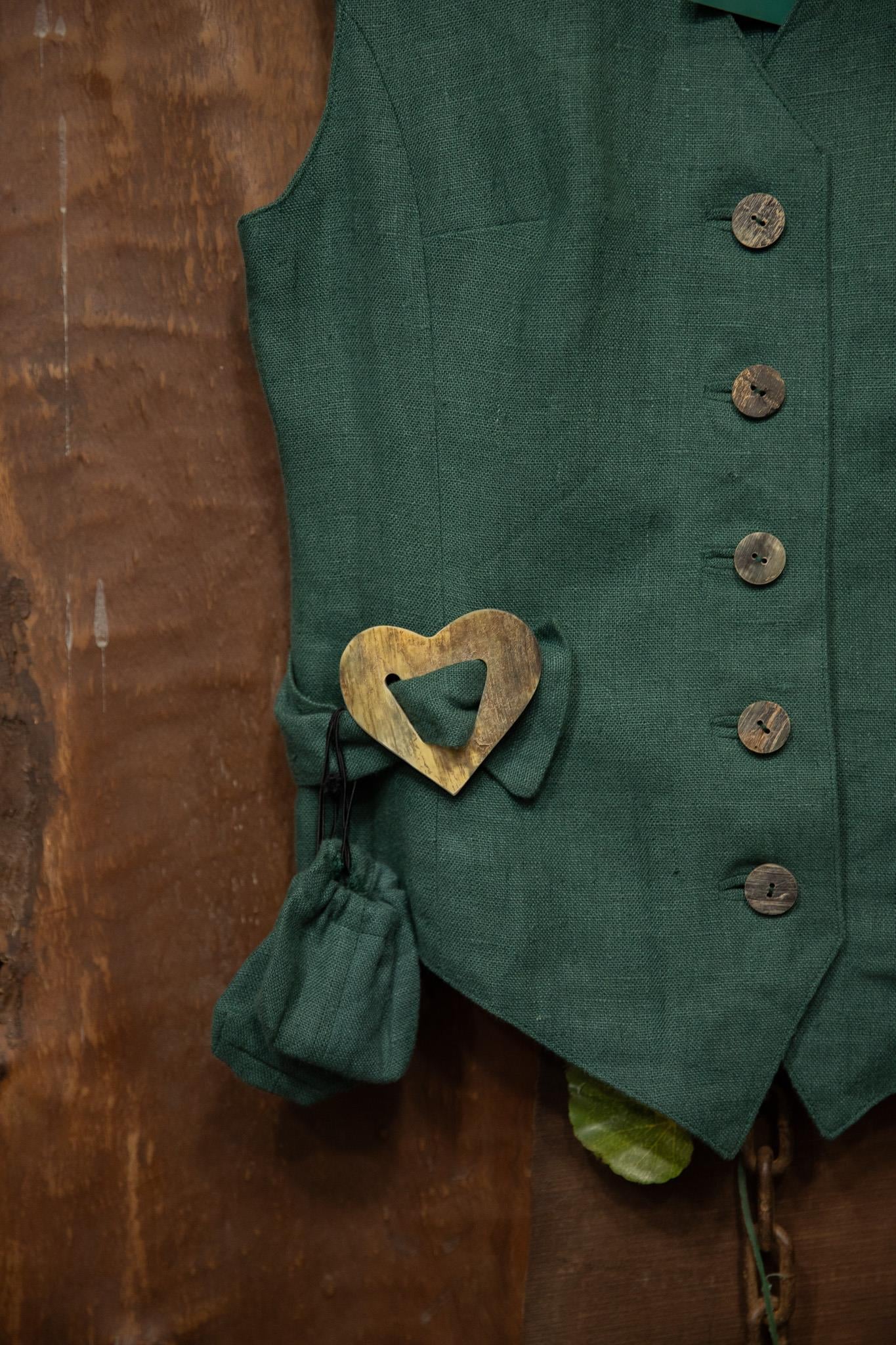 Green Linen Button Vest Yelek/Üst