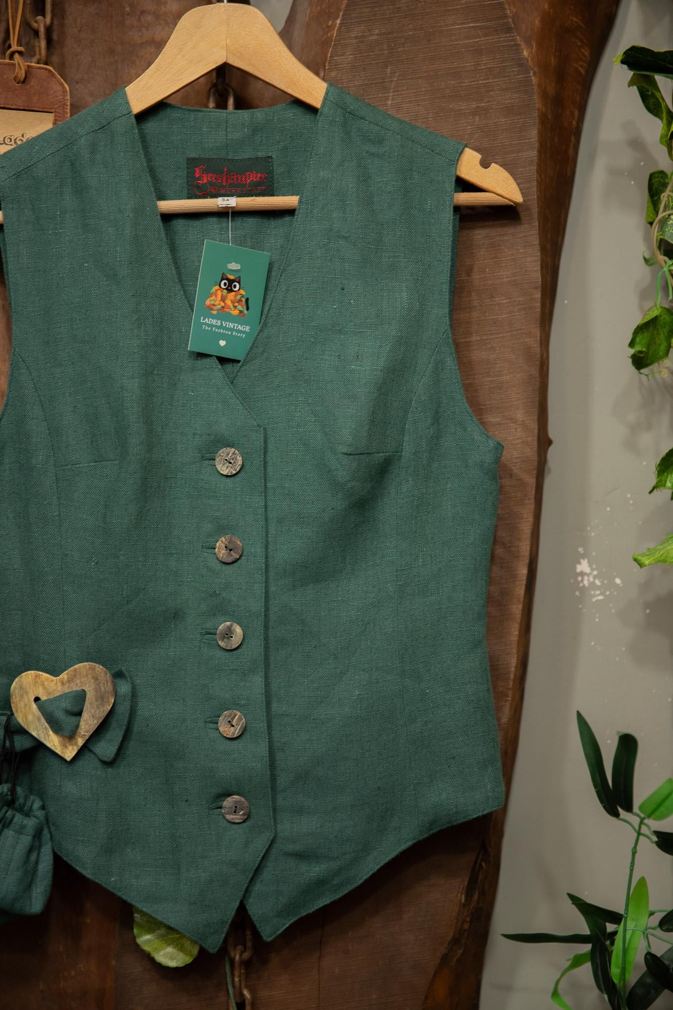 Green Linen Button Vest Yelek/Üst