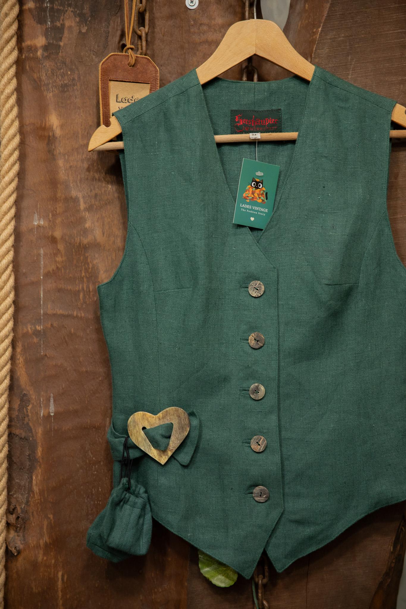 Green Linen Button Vest Yelek/Üst