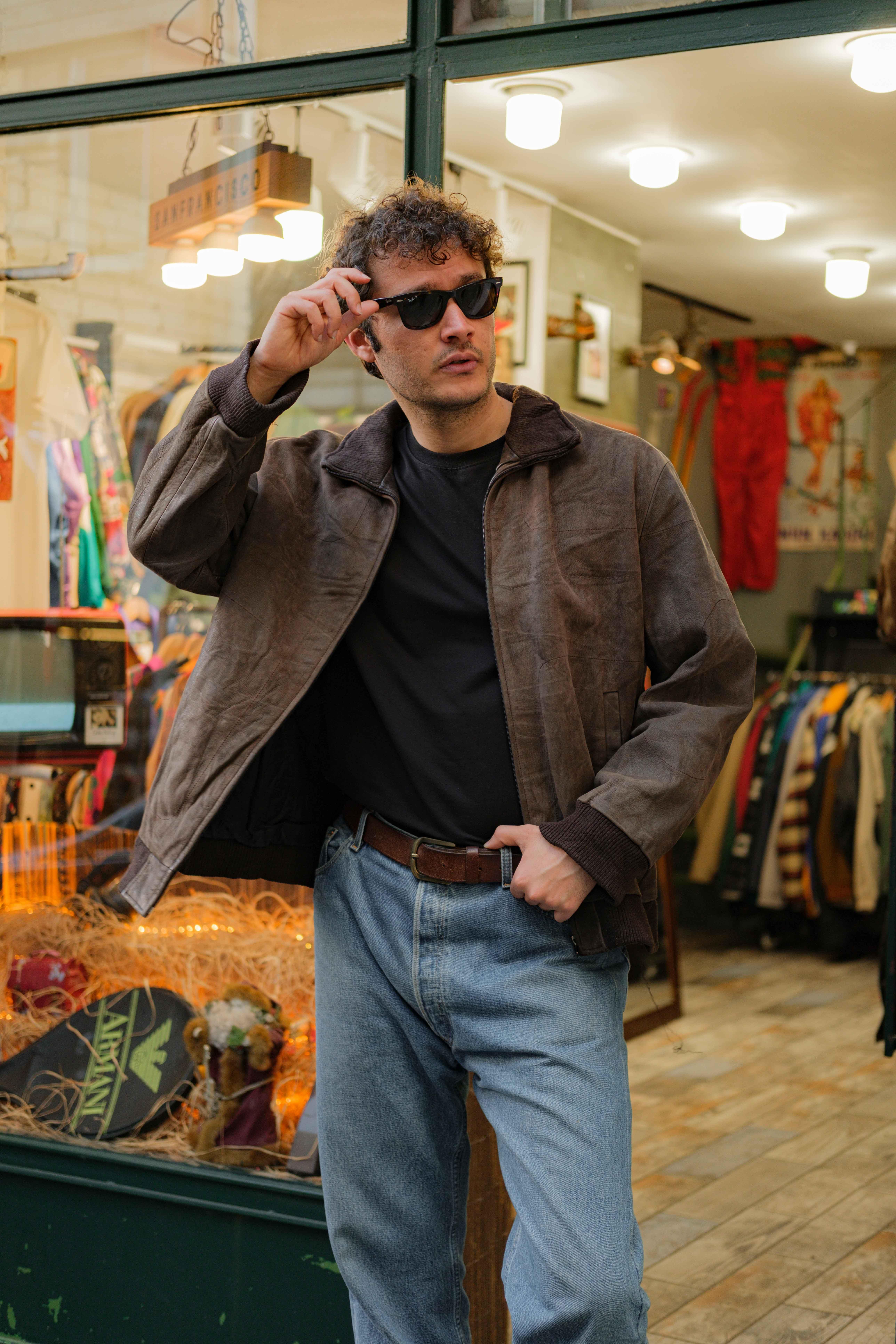 Kahve Bomber Vintage Unisex Deri Ceket