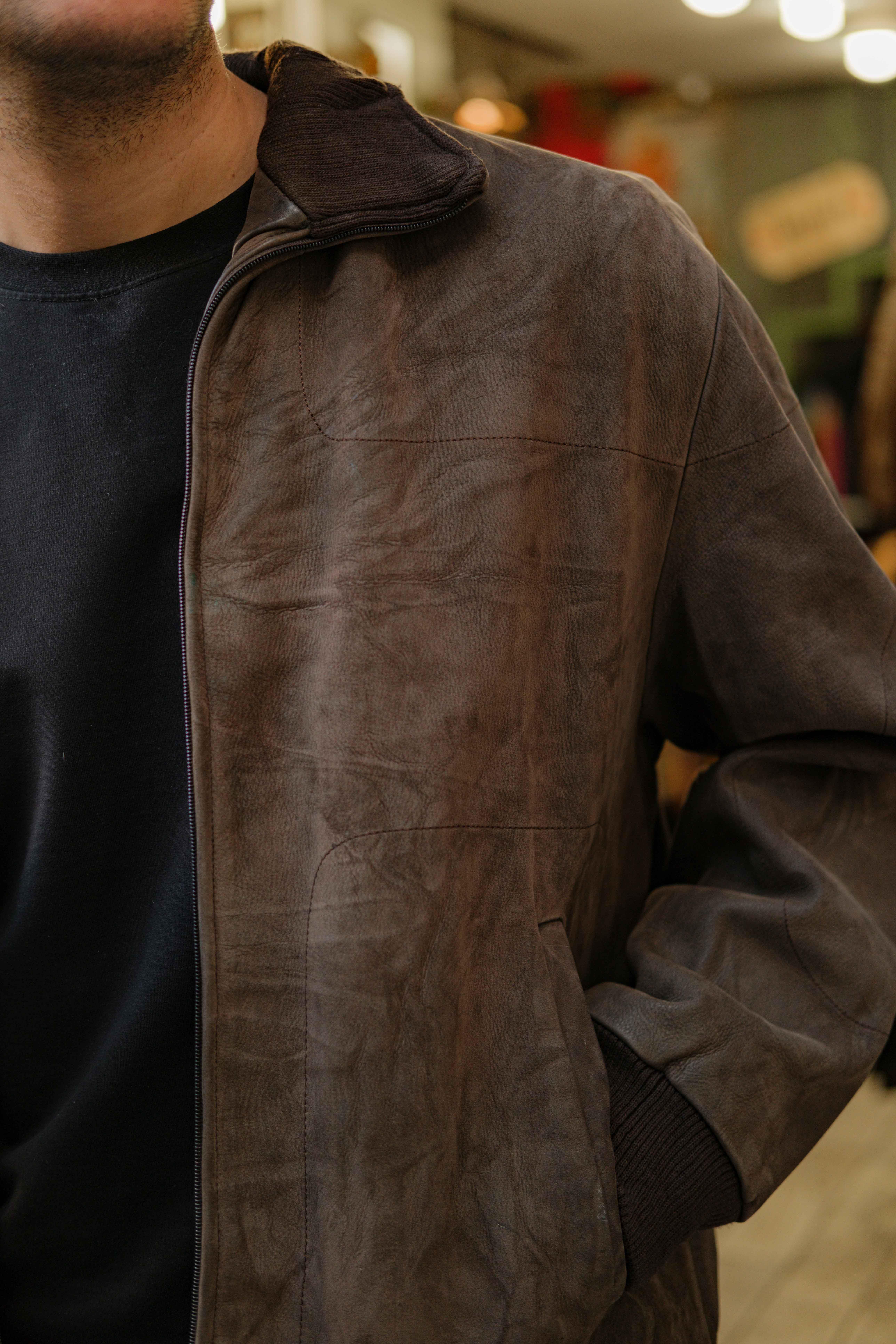 Kahve Bomber Vintage Unisex Deri Ceket