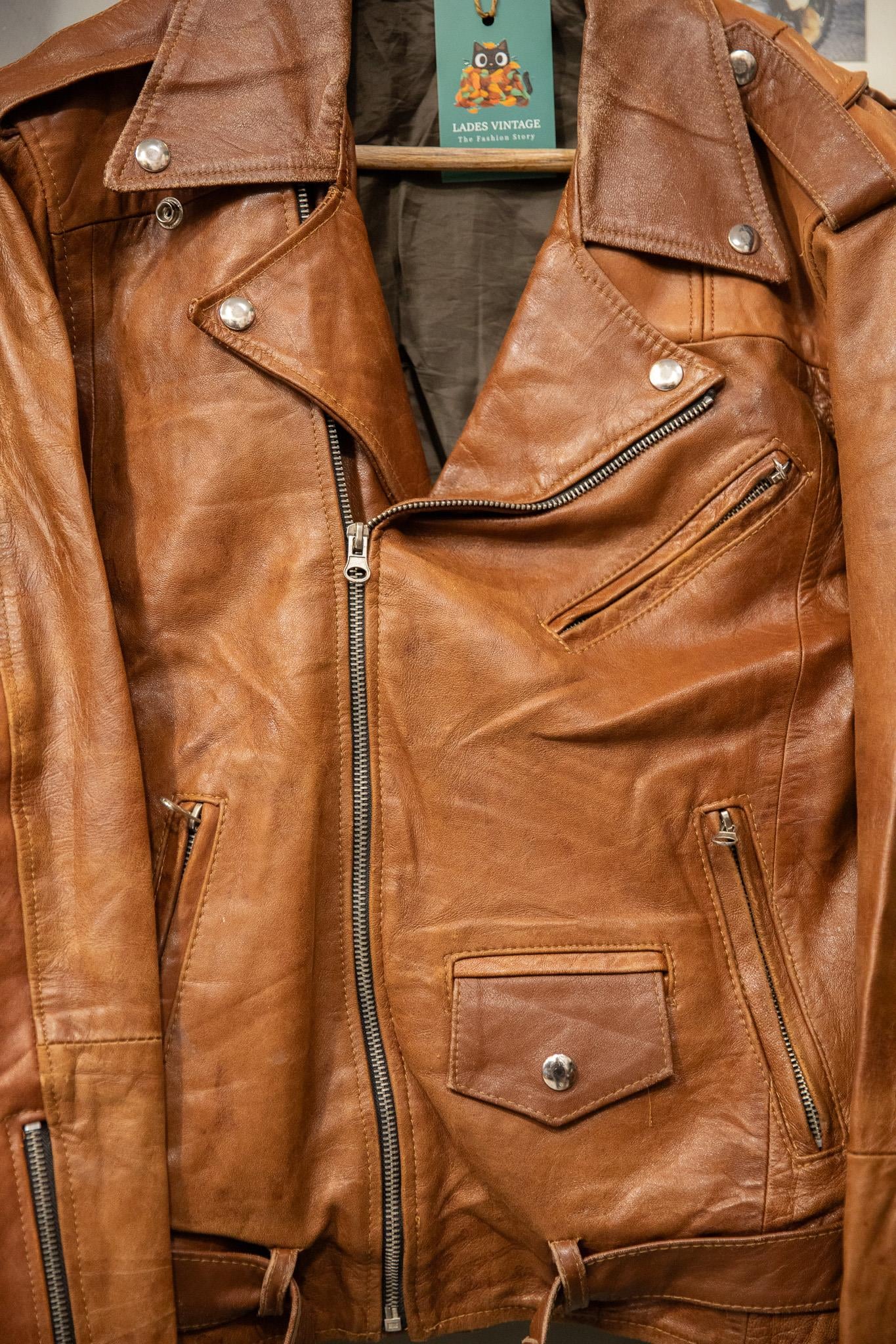 Kahve Renk Classic Biker Deri Ceket