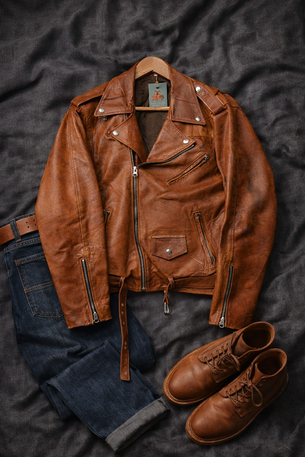 Kahve Renk Classic Biker Deri Ceket