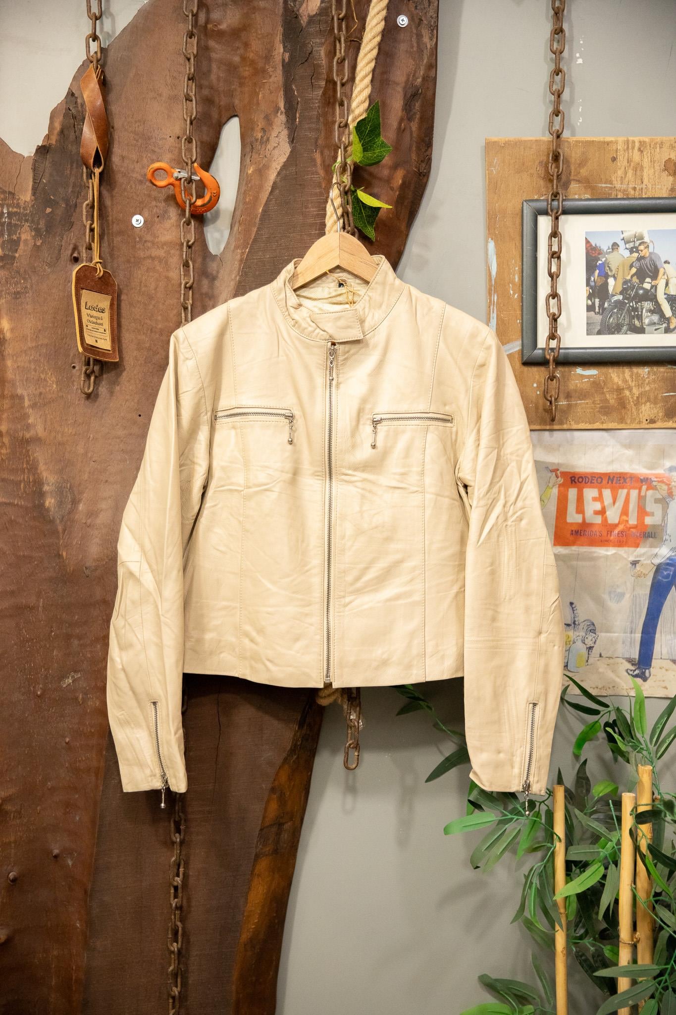 Krem Biker Deri Ceket