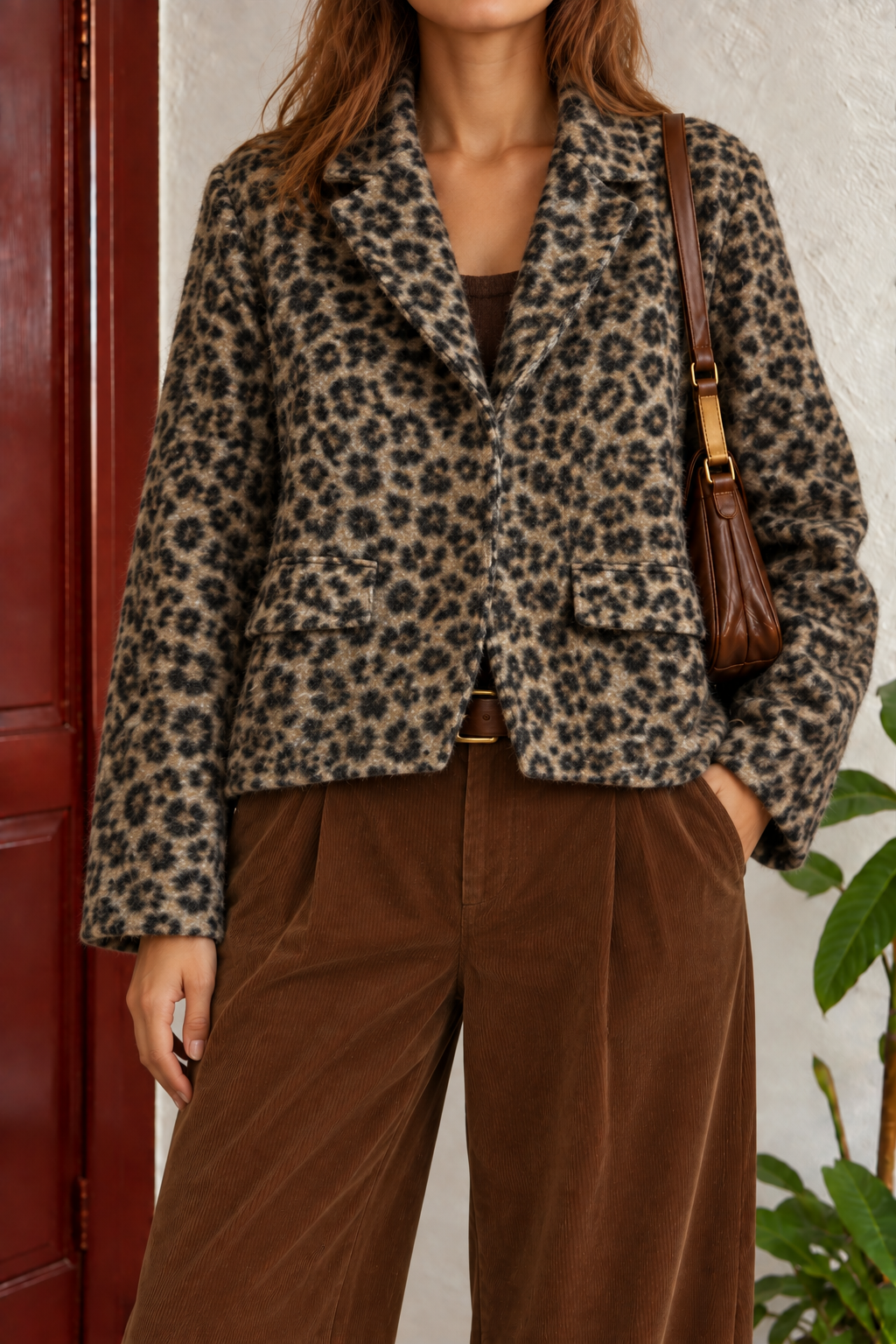 Leopar Desenli Wool Blazer Ceket