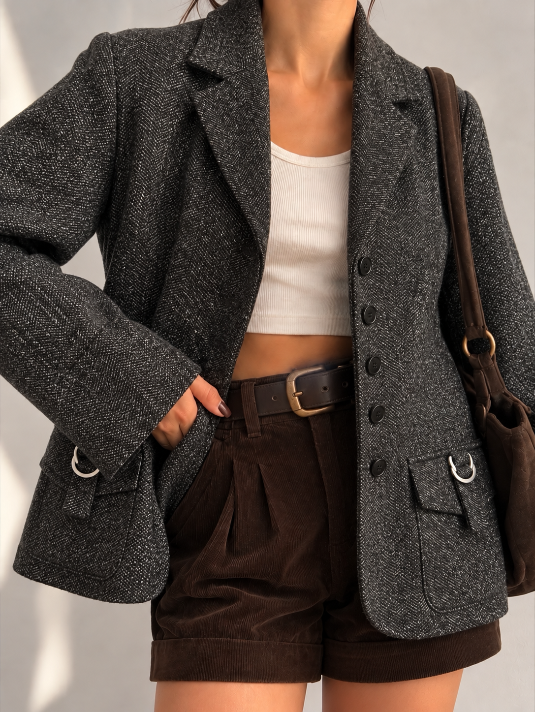 Metal Tokalı Classic Tweed Yün Ceket
